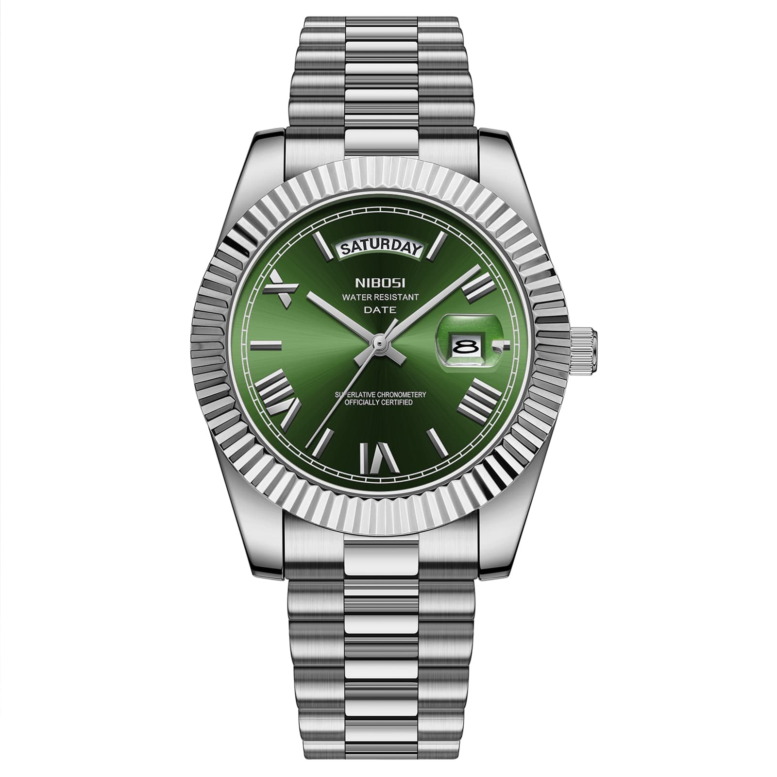 Nibosi Nibosi Day-Date Roman Silver Green