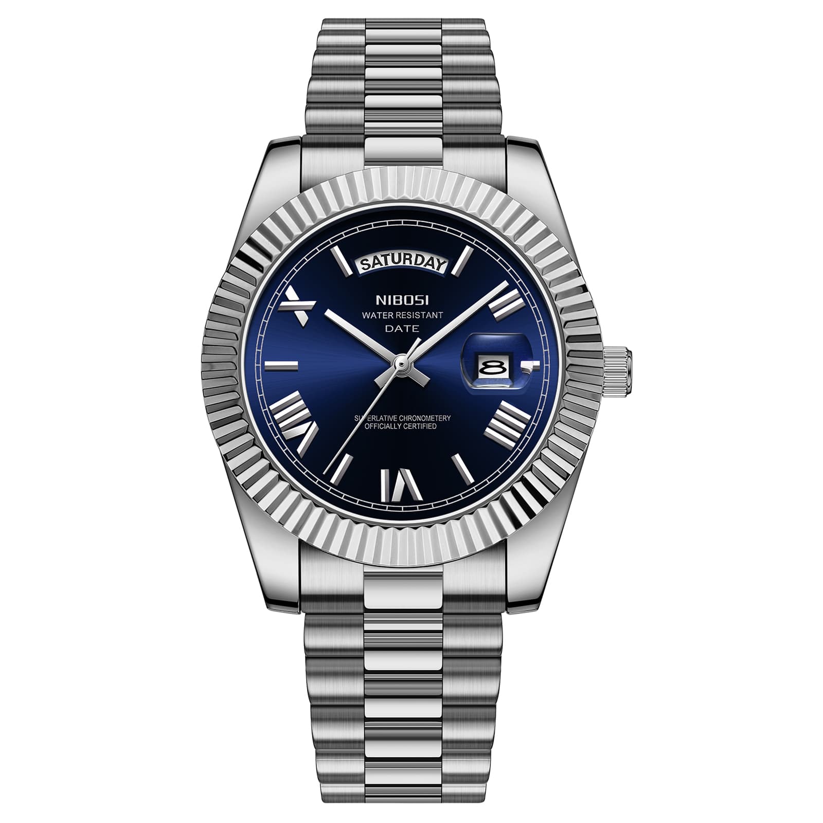 Nibosi Nibosi Day-Date Roman Silver Blue