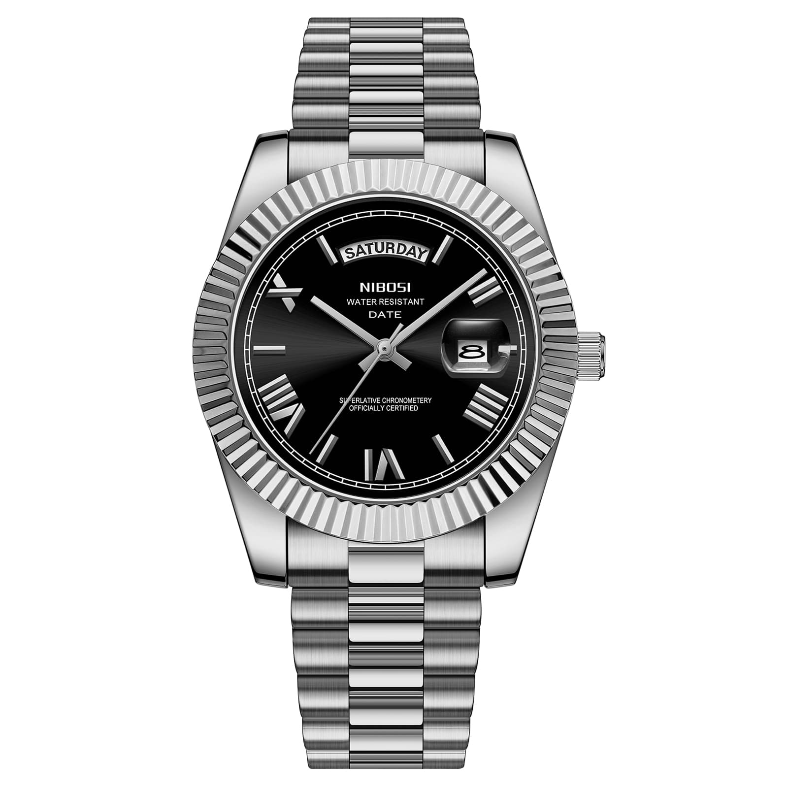 Nibosi Nibosi Day-Date Roman Silver Black