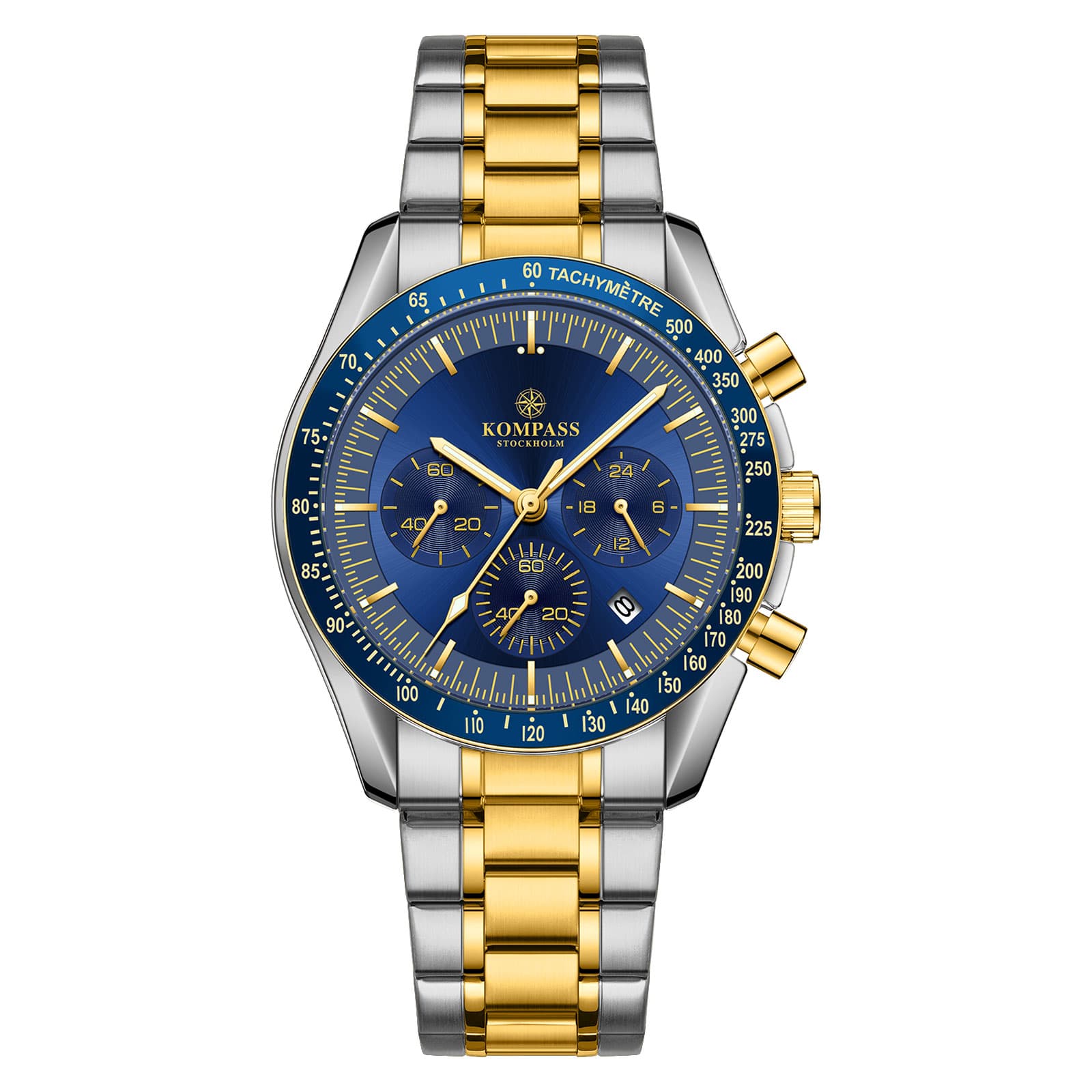 Kompass Stockholm Kompass ChronoSpeed Steel Silver Gold Blue