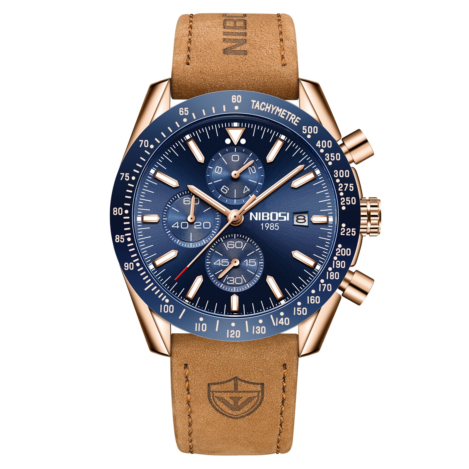 Nibosi Nibosi Trackmaster Rose Gold Blue Leather