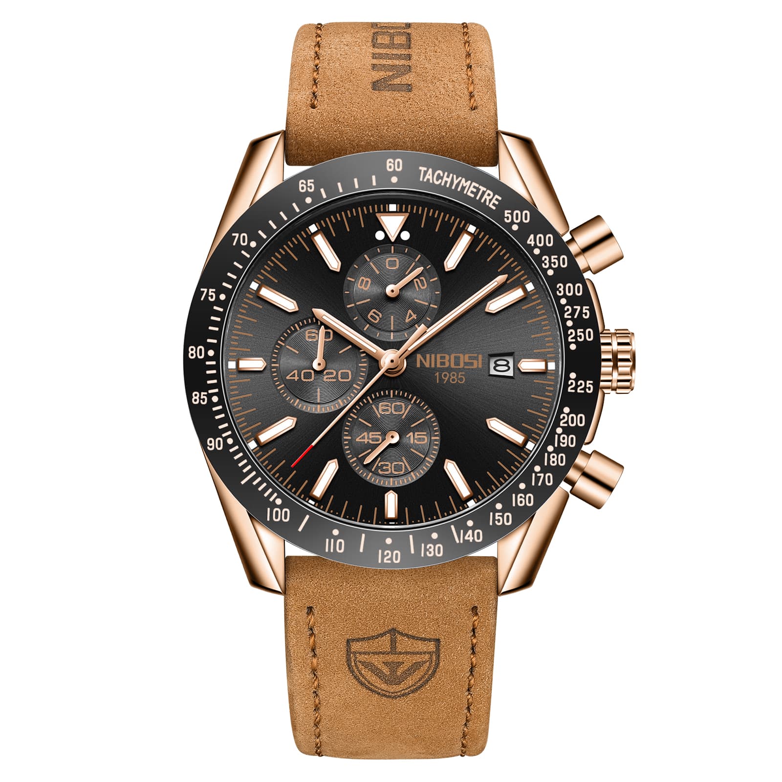 Nibosi Nibosi Trackmaster Rose Gold Black Leather