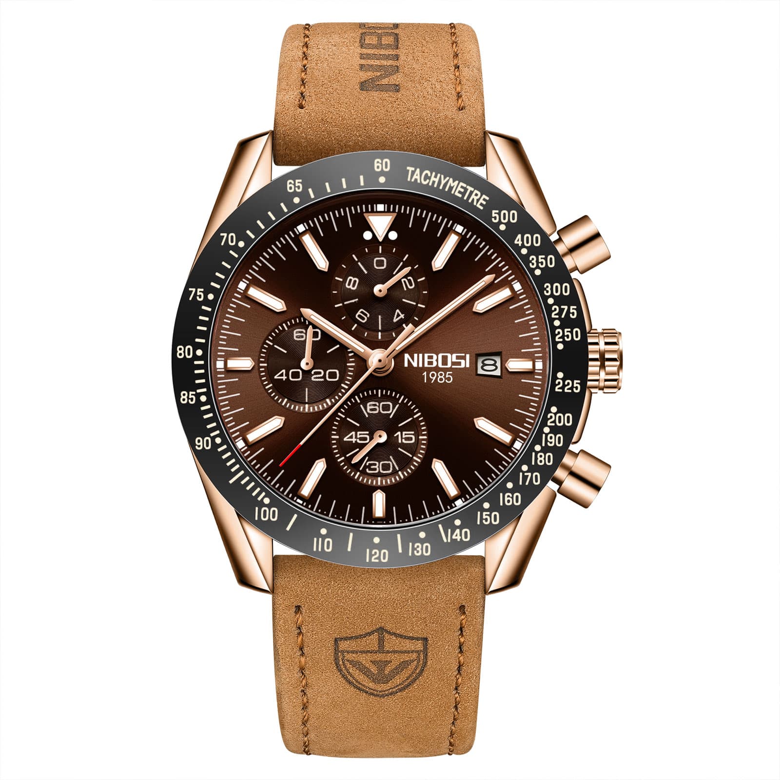 Nibosi Nibosi Trackmaster Rose Gold Brown Leather
