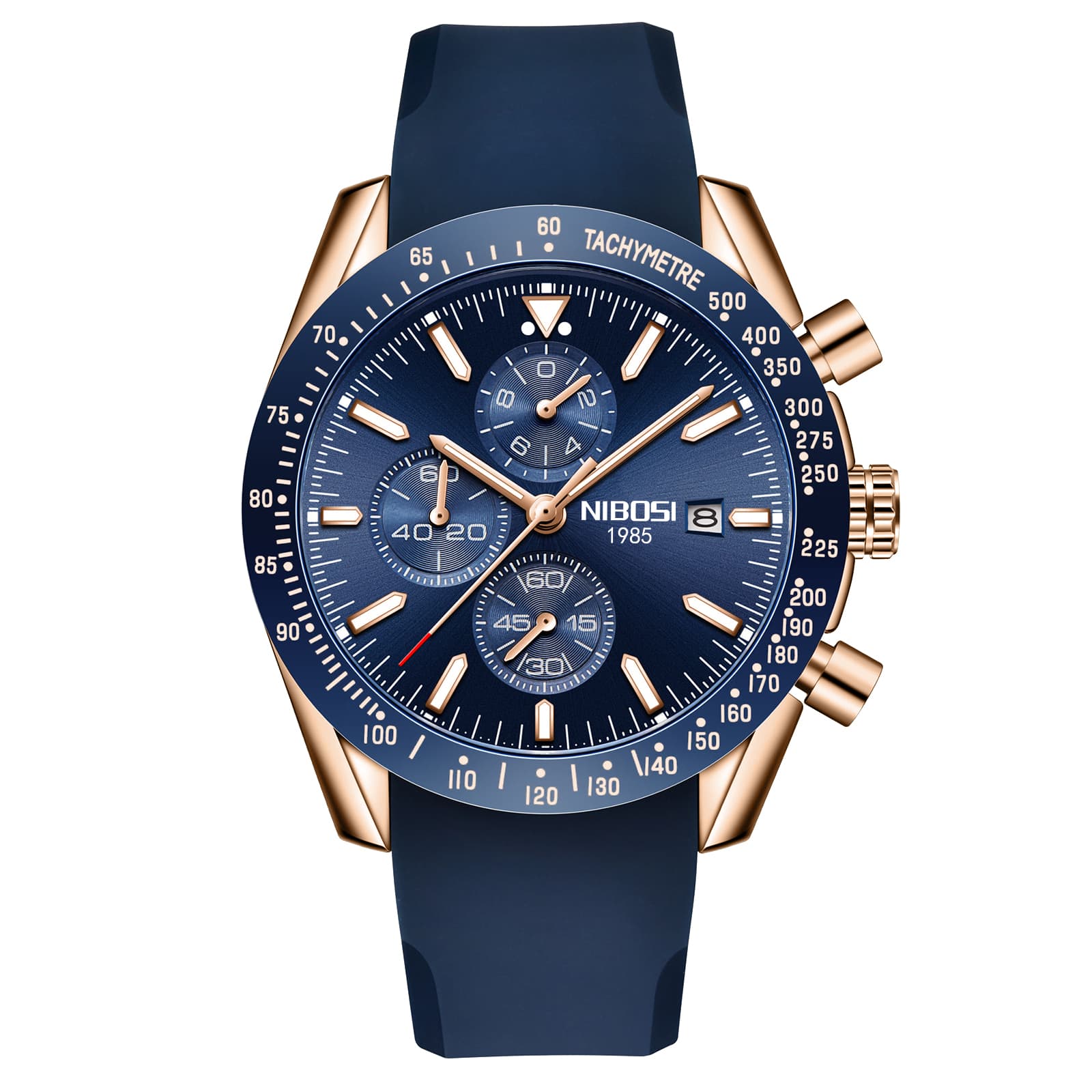 Nibosi Nibosi Trackmaster Rose Gold Blue Rubber