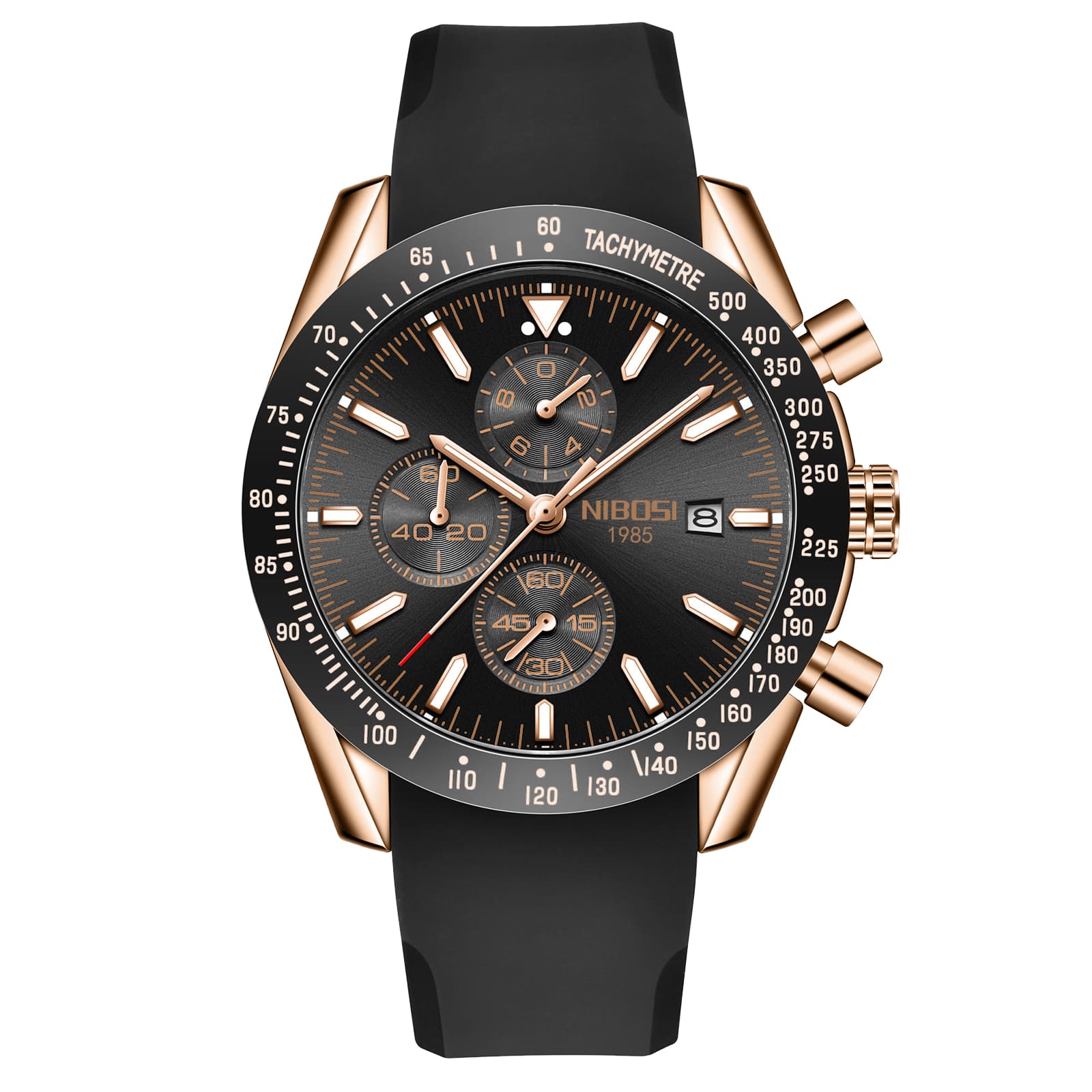 Nibosi Nibosi Trackmaster Rose Gold Black Rubber