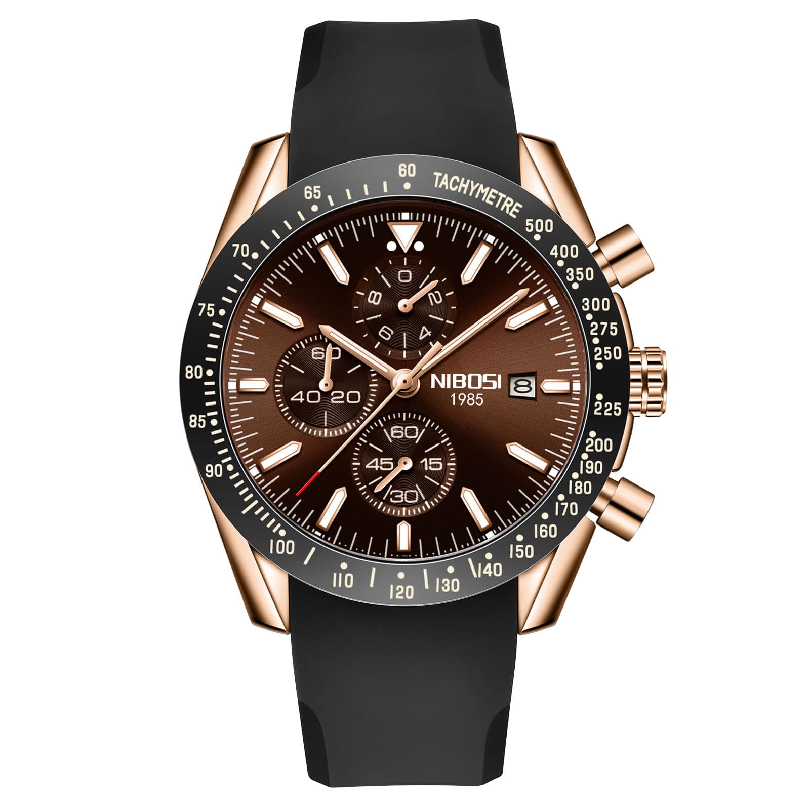 Nibosi Nibosi Trackmaster Rose Gold Brown Rubber