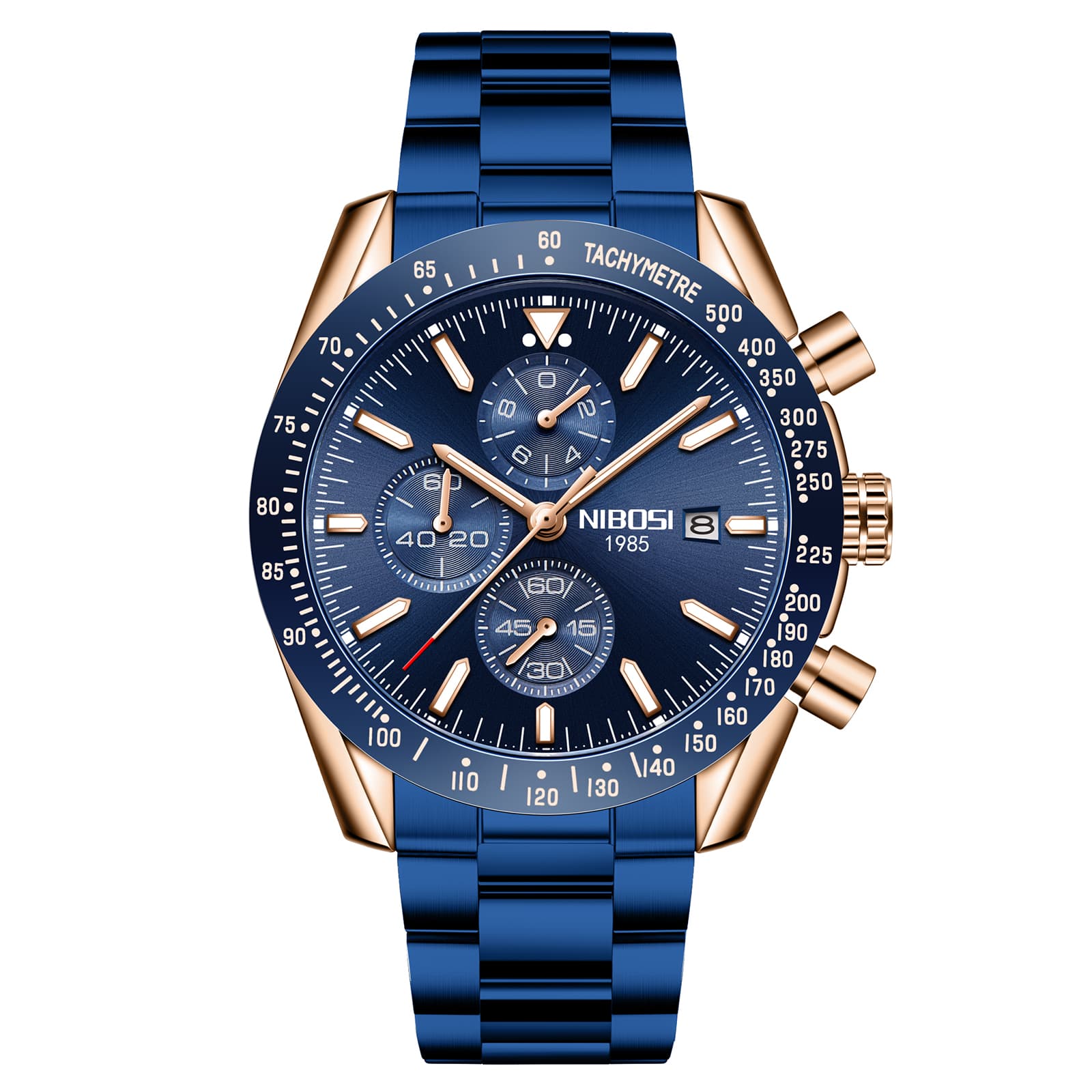 Nibosi Nibosi Trackmaster Rose Gold Blue Steel