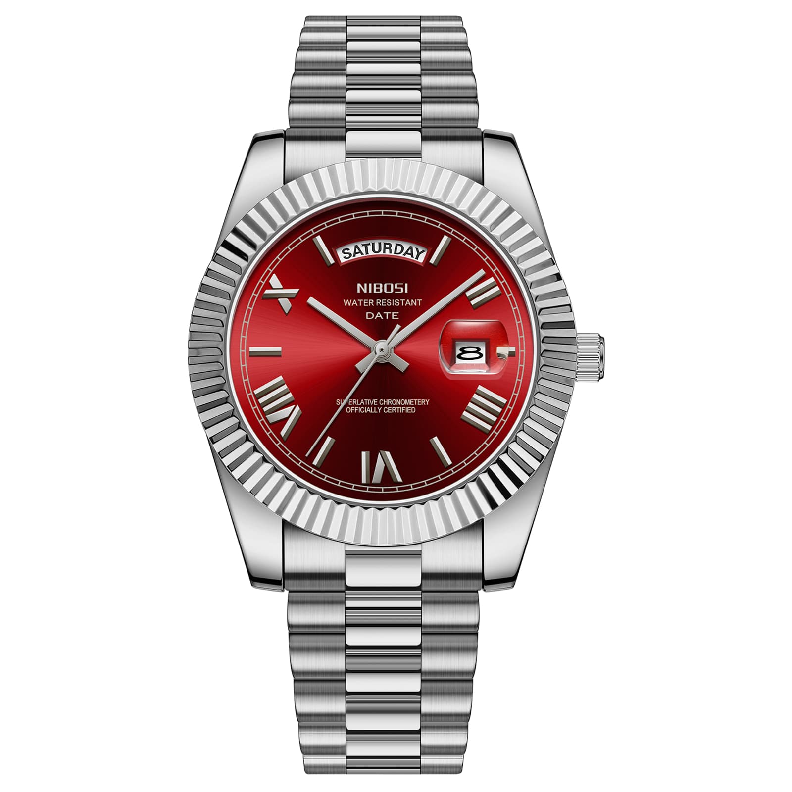 Nibosi Nibosi Day-Date Roman Silver Red