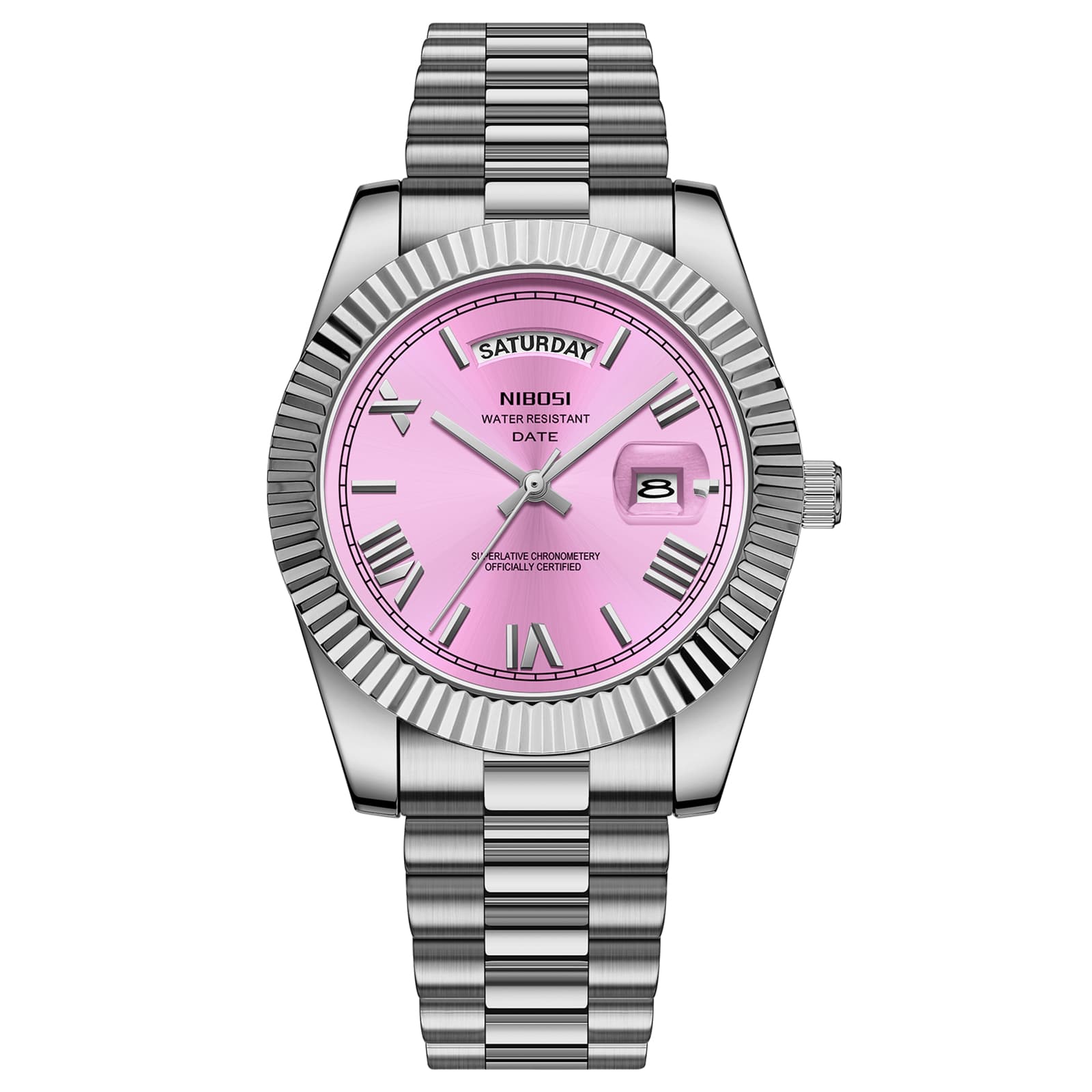 Nibosi Nibosi Day-Date Roman Silver Pink