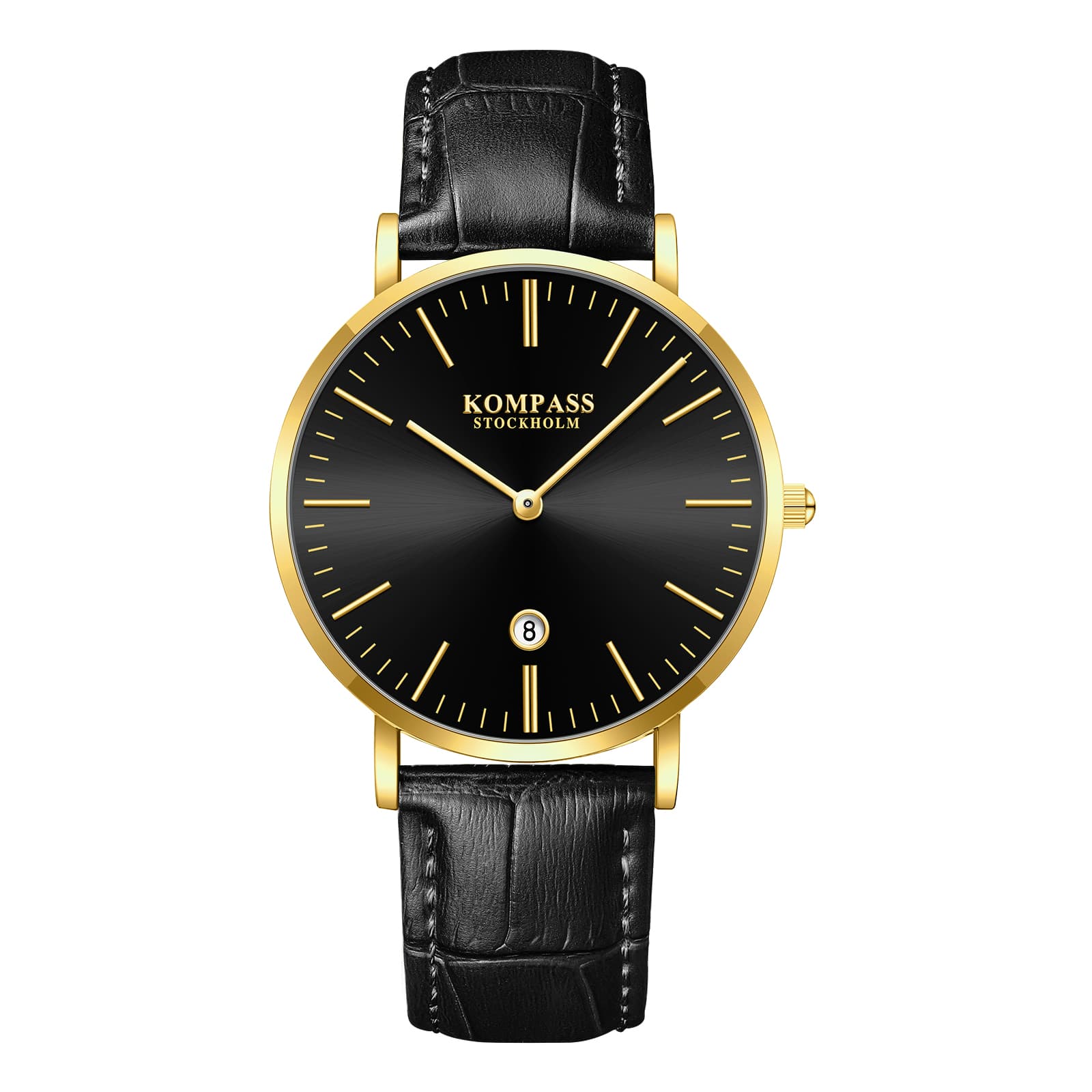 Kompass Stockholm Kompass Nautilus Gold Black Dial Black Strap