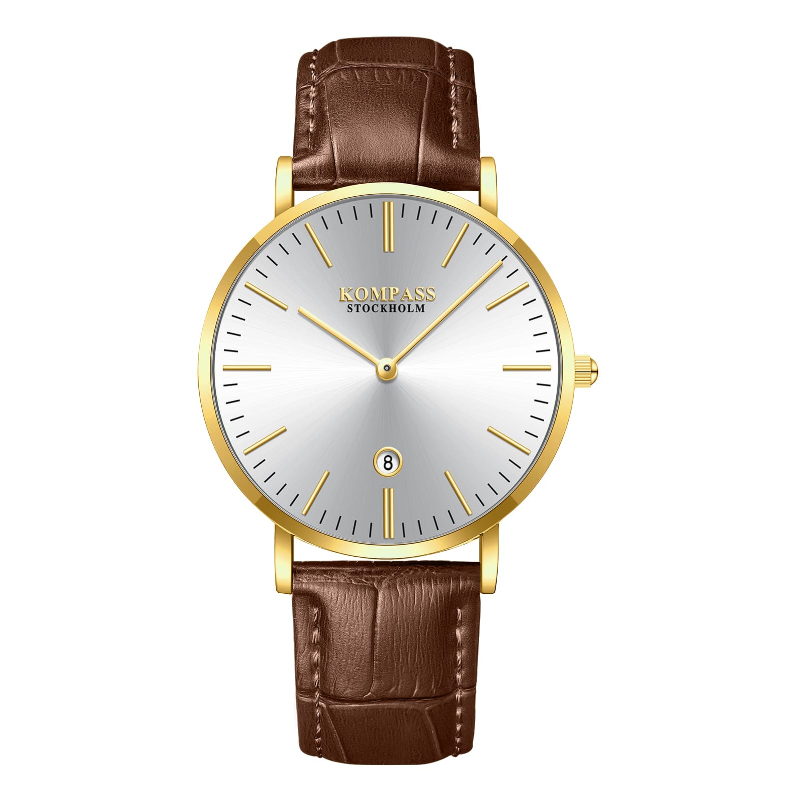 Kompass Stockholm Kompass Nautilus Gold Silver Dial Brown Strap