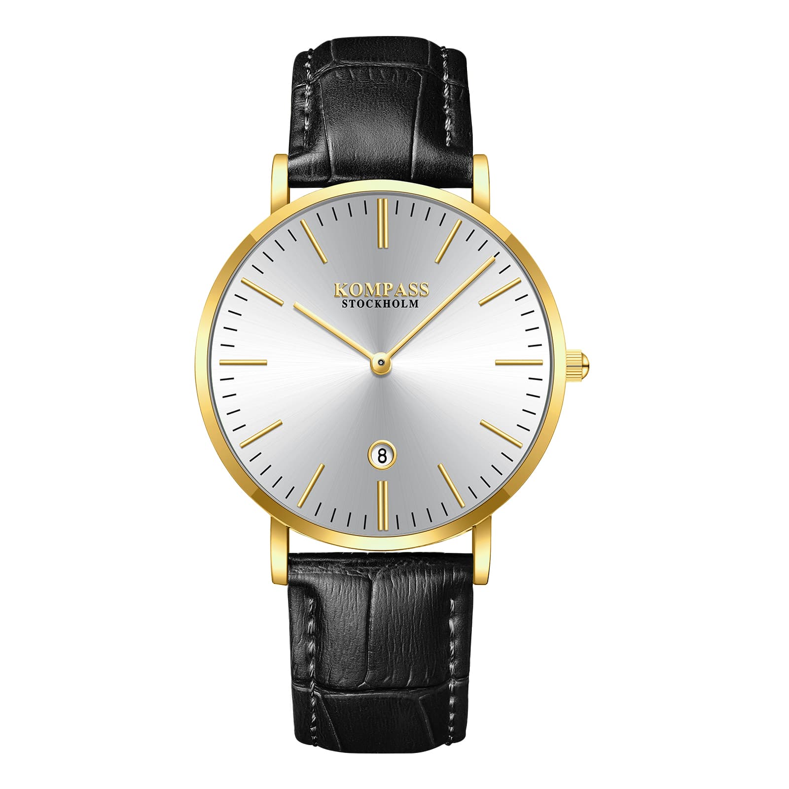 Kompass Stockholm Kompass Nautilus Gold Silver Dial Black Strap