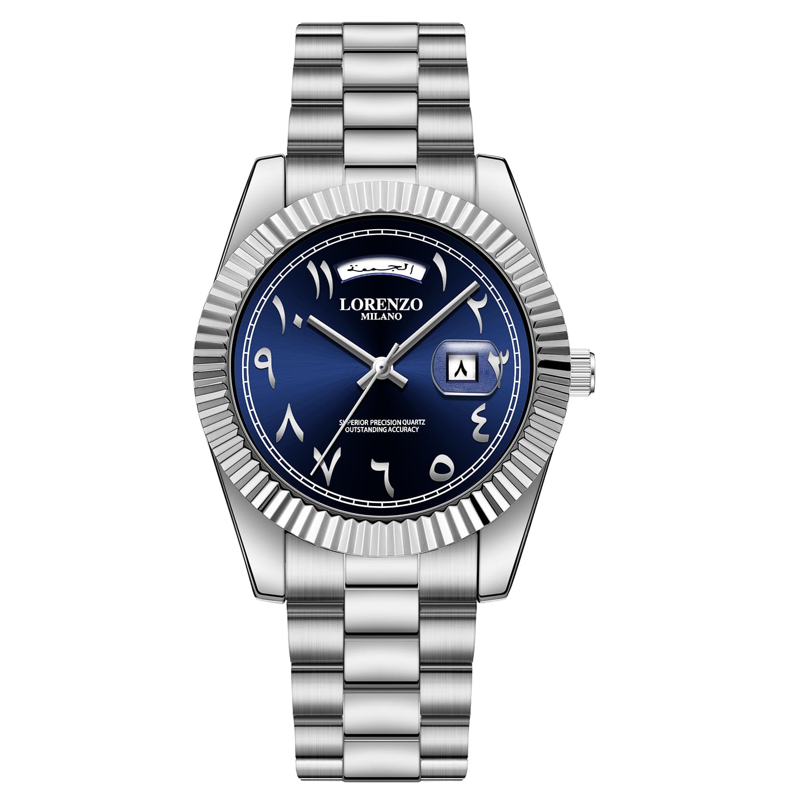 Lorenzo Milano Lorenzo Day-Date Arabic Silver Blue