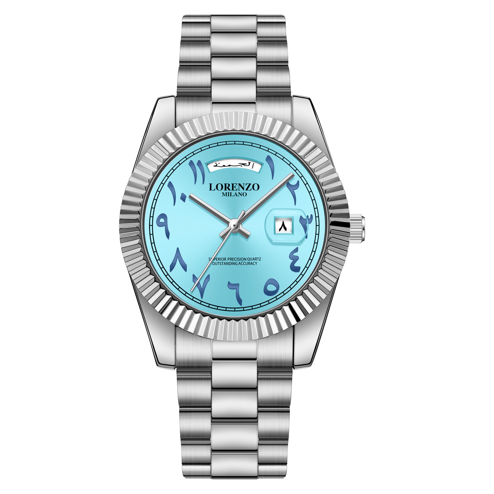 Lorenzo Milano Lorenzo Day-Date Arabic Silver Sky Blue