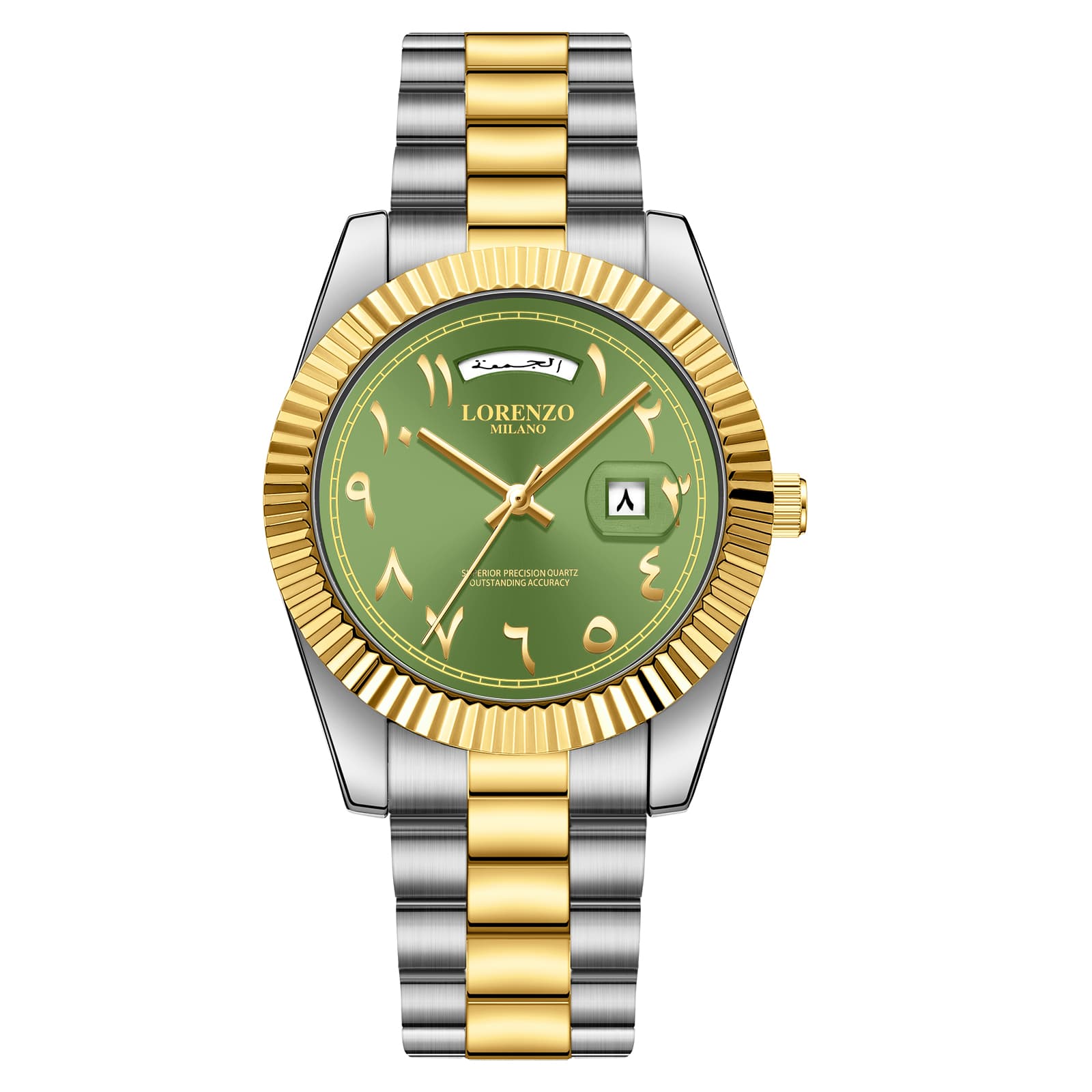 Lorenzo Milano Lorenzo Day-Date Arabic Silver Gold Green