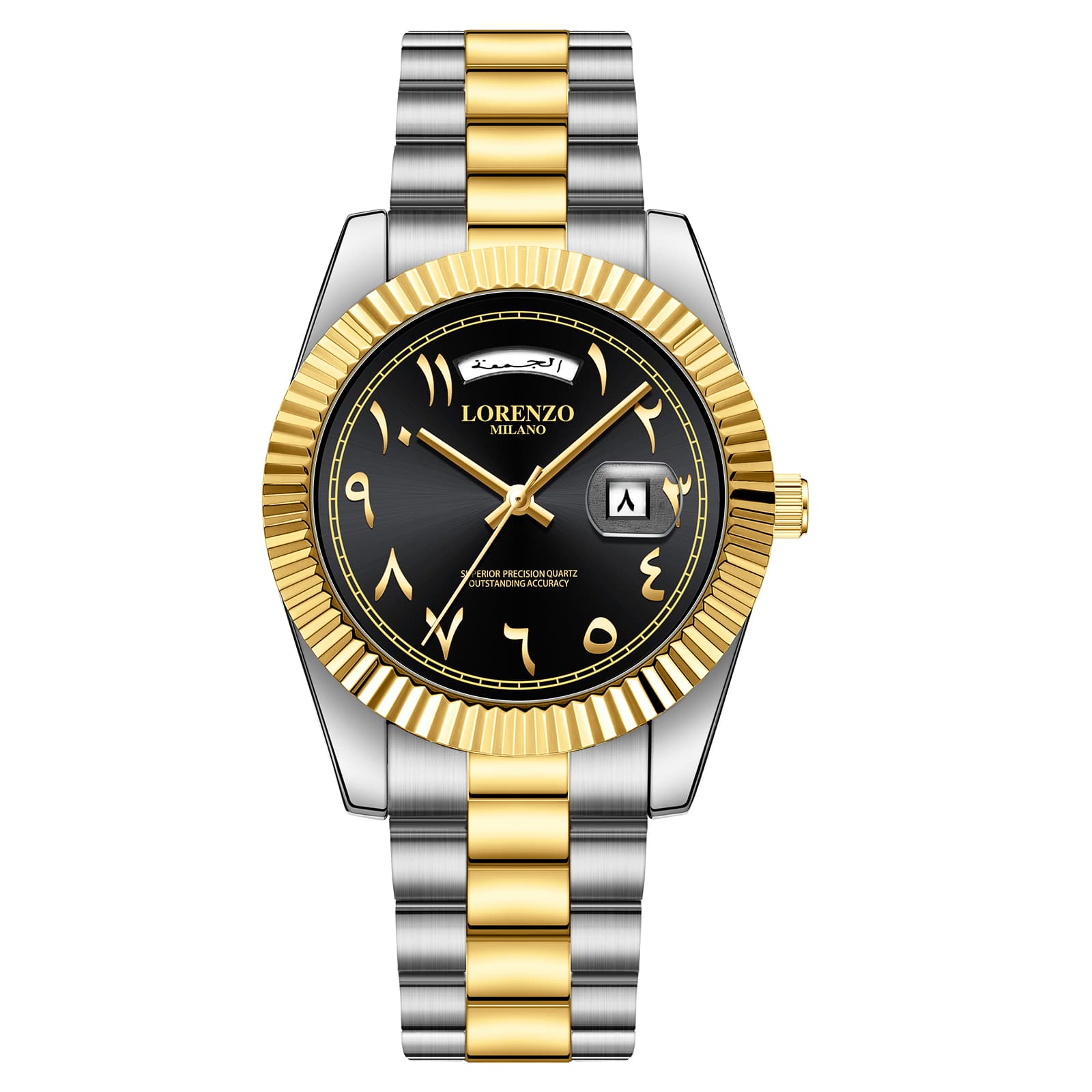 Lorenzo Milano Lorenzo Day-Date Arabic Silver Gold Black