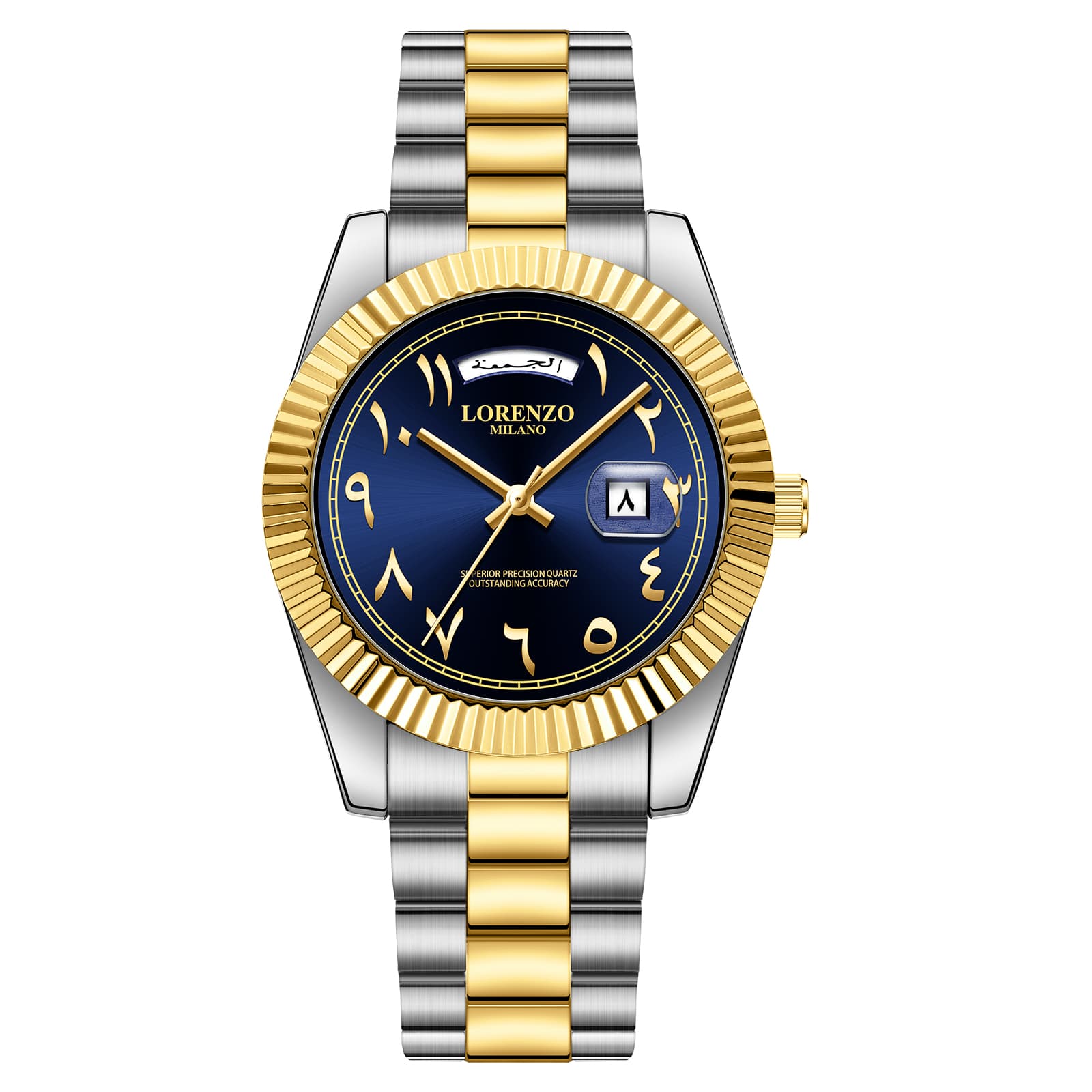 Lorenzo Milano Lorenzo Day-Date Arabic Silver Gold Blue