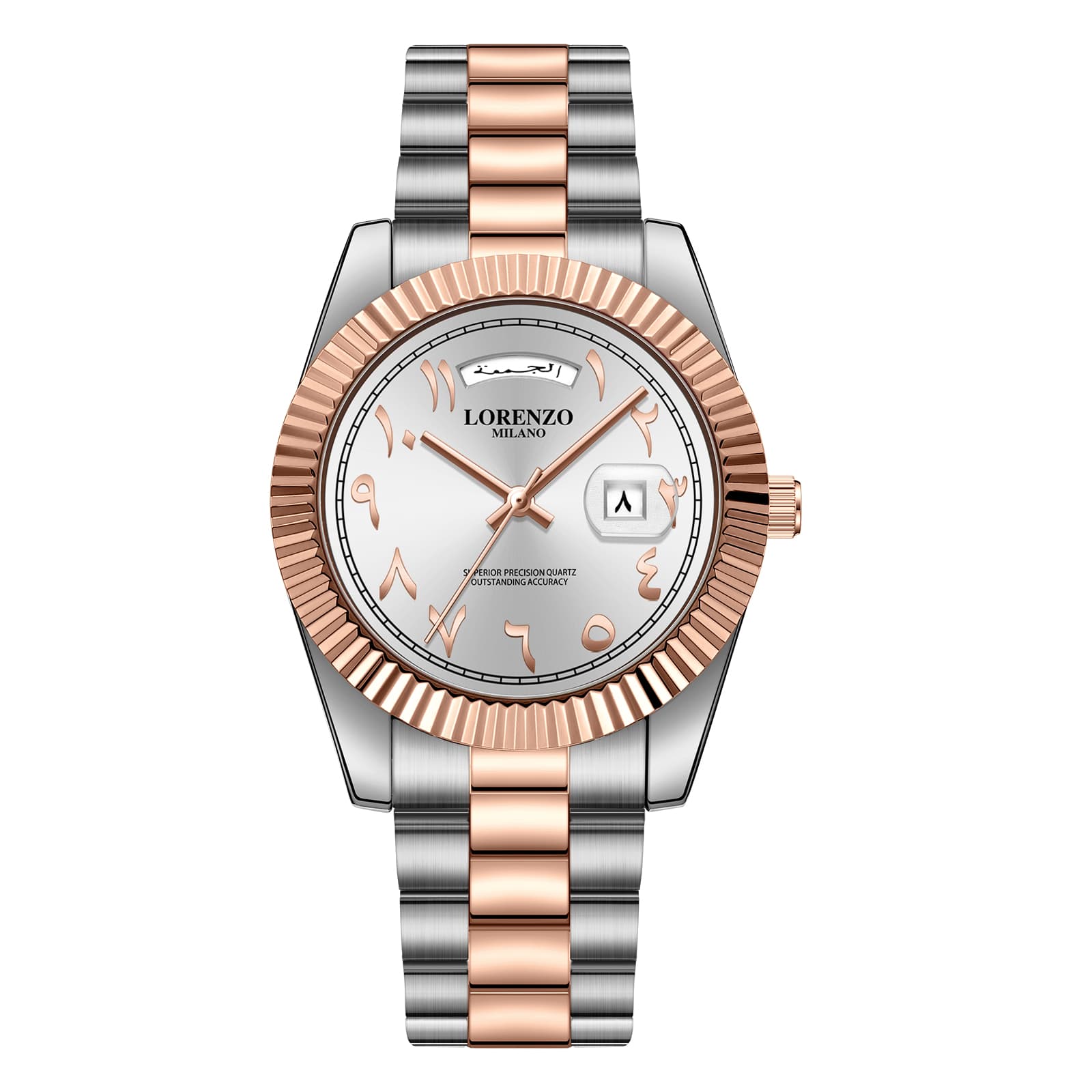 Lorenzo Milano Lorenzo Day-Date Arabic Silver Rose Gold