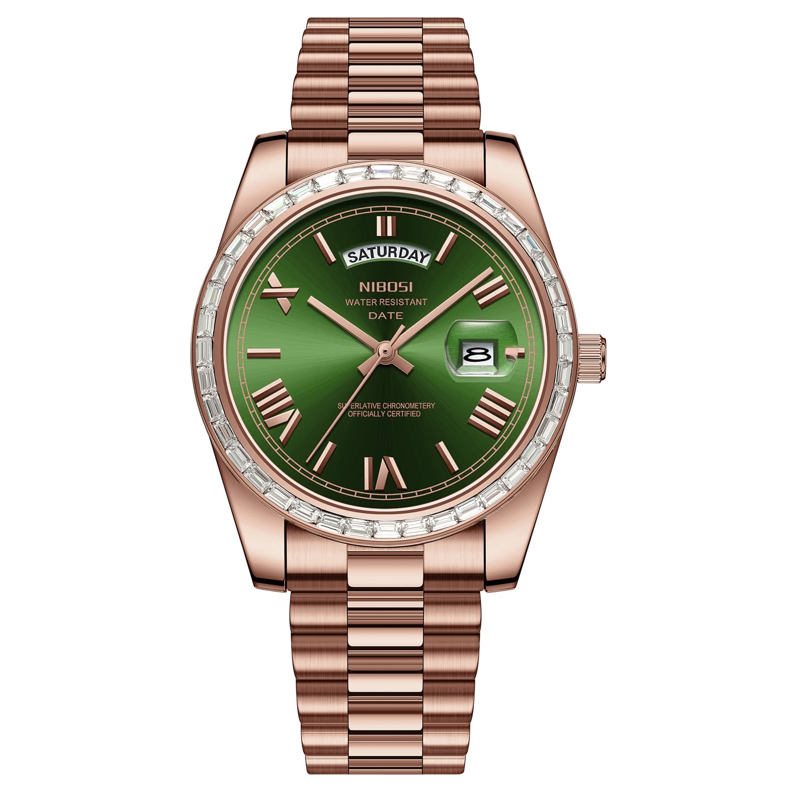 Nibosi Nibosi Day-Date President Rose Gold Green