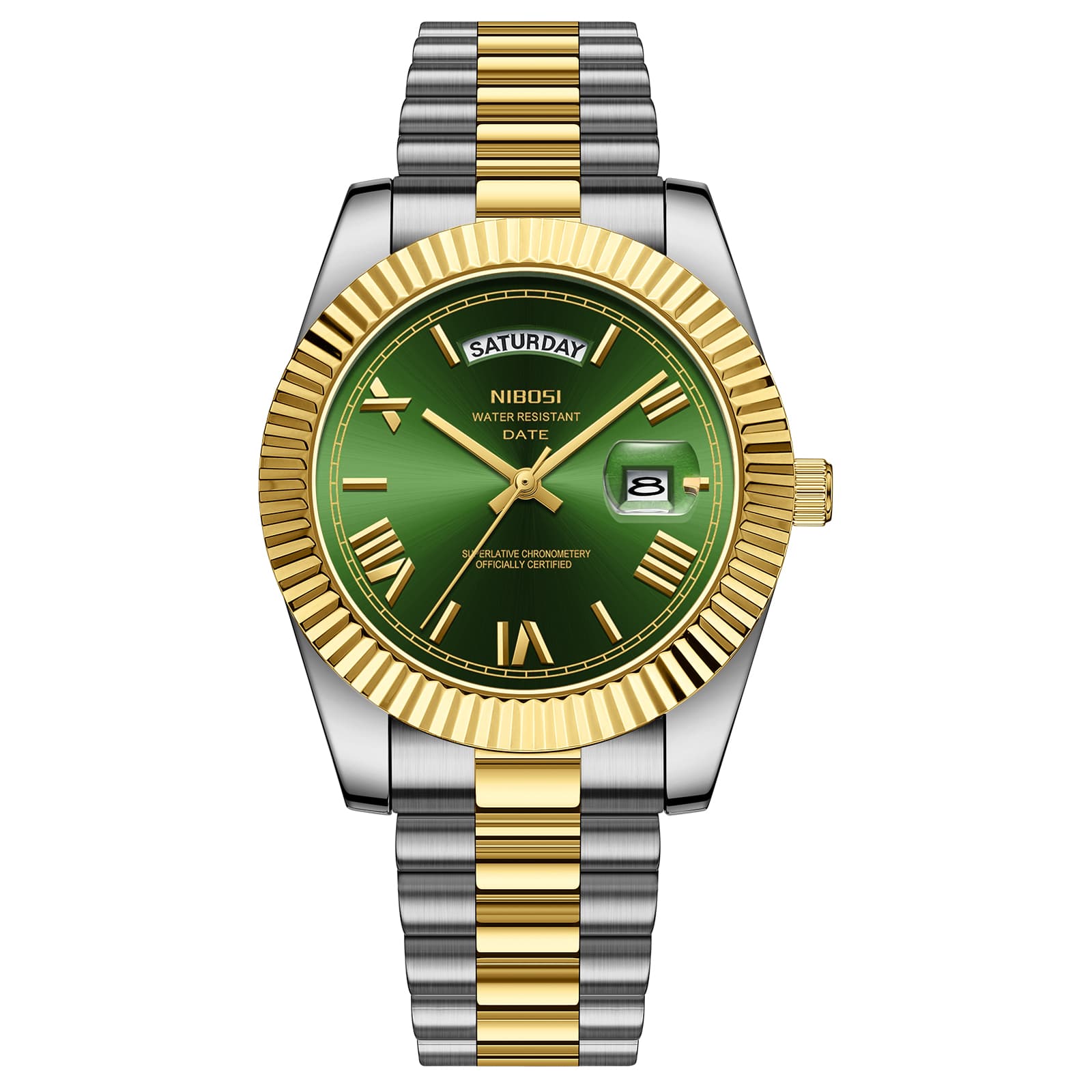 Nibosi Nibosi Day-Date Roman Silver Gold Green