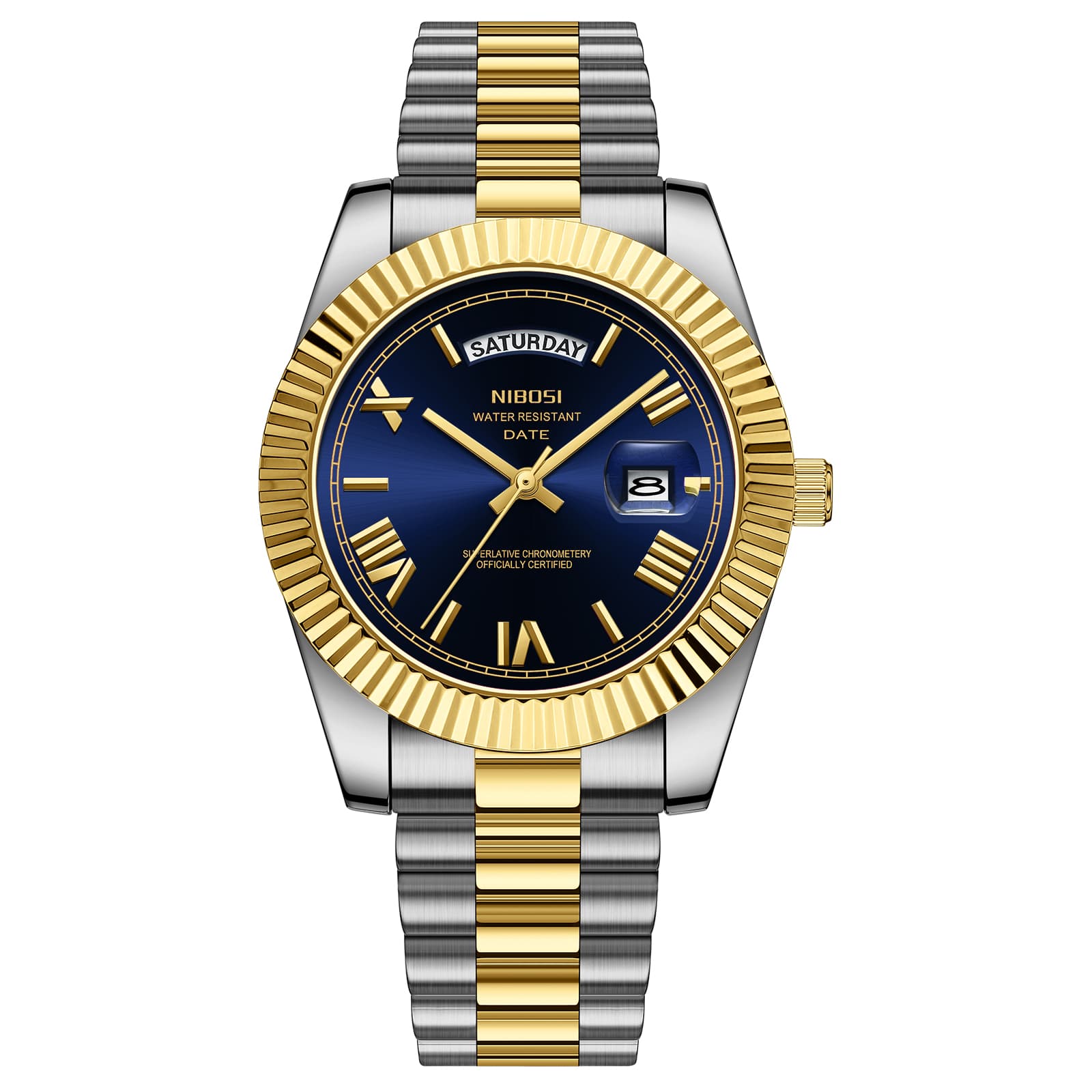 Nibosi Nibosi Day-Date Roman Silver Gold Blue