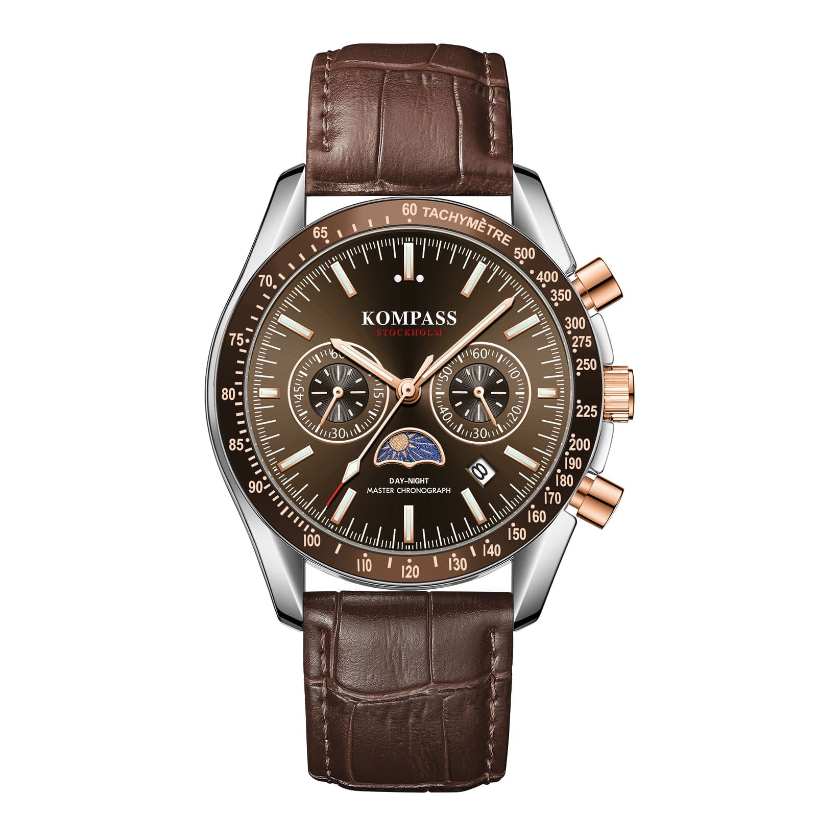 Kompass Stockholm Kompass Day-Night Master Chronograph Silver Brown