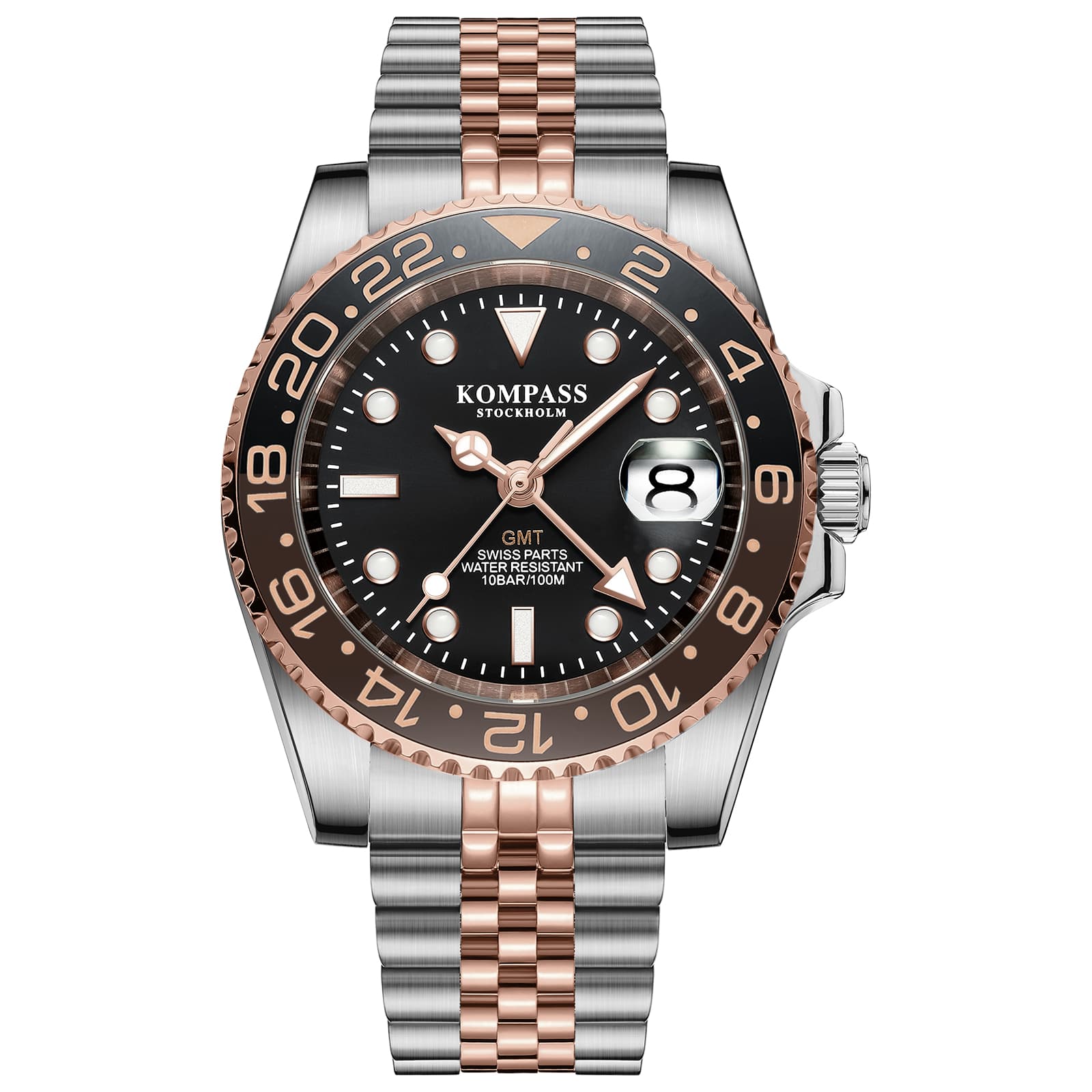 Kompass Stockholm Kompass GMT-Professional Jubilee Sapphire Steel Rose Black Brown