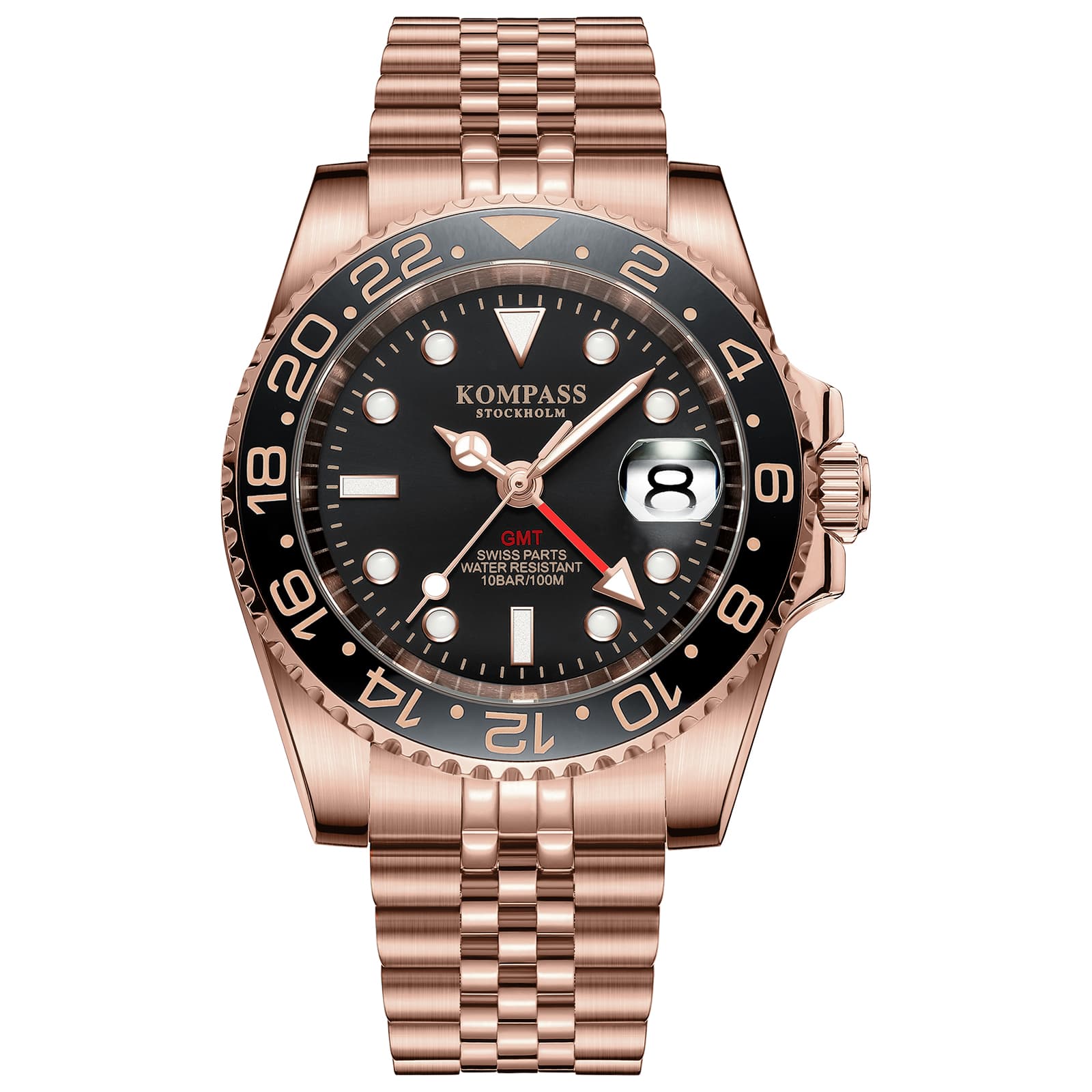 Kompass Stockholm Kompass GMT-Professional Jubilee Sapphire Steel Rose Black