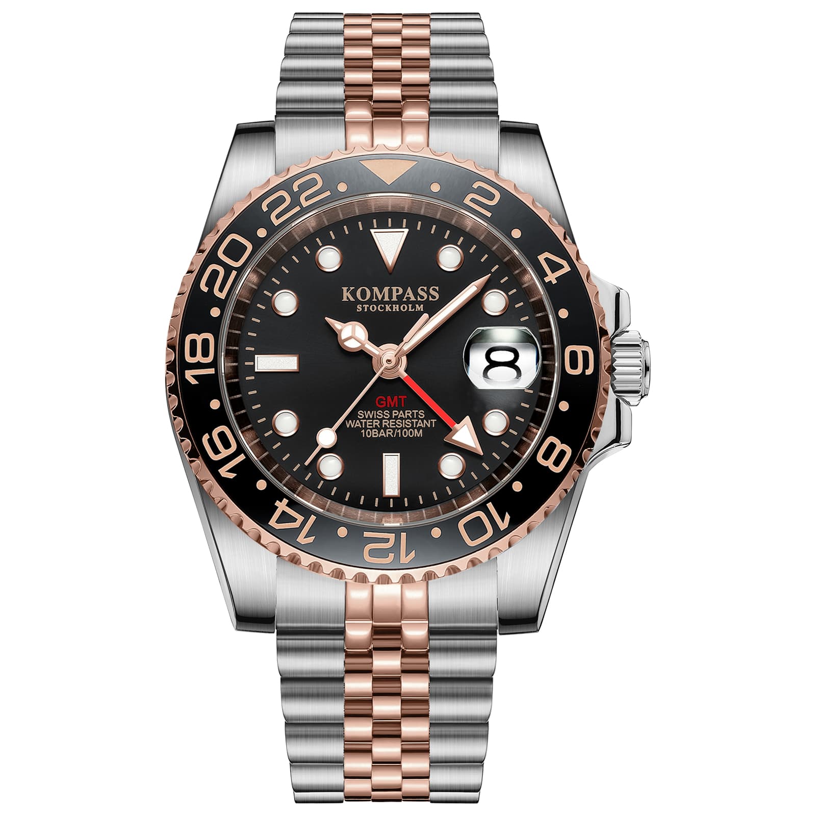 Kompass Stockholm Kompass GMT-Professional Jubilee Sapphire Steel Silver Rose Black