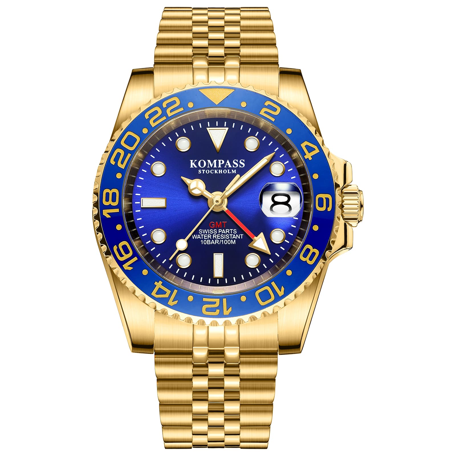 Kompass Stockholm Kompass GMT-Professional Jubilee Sapphire Steel Gold Blue