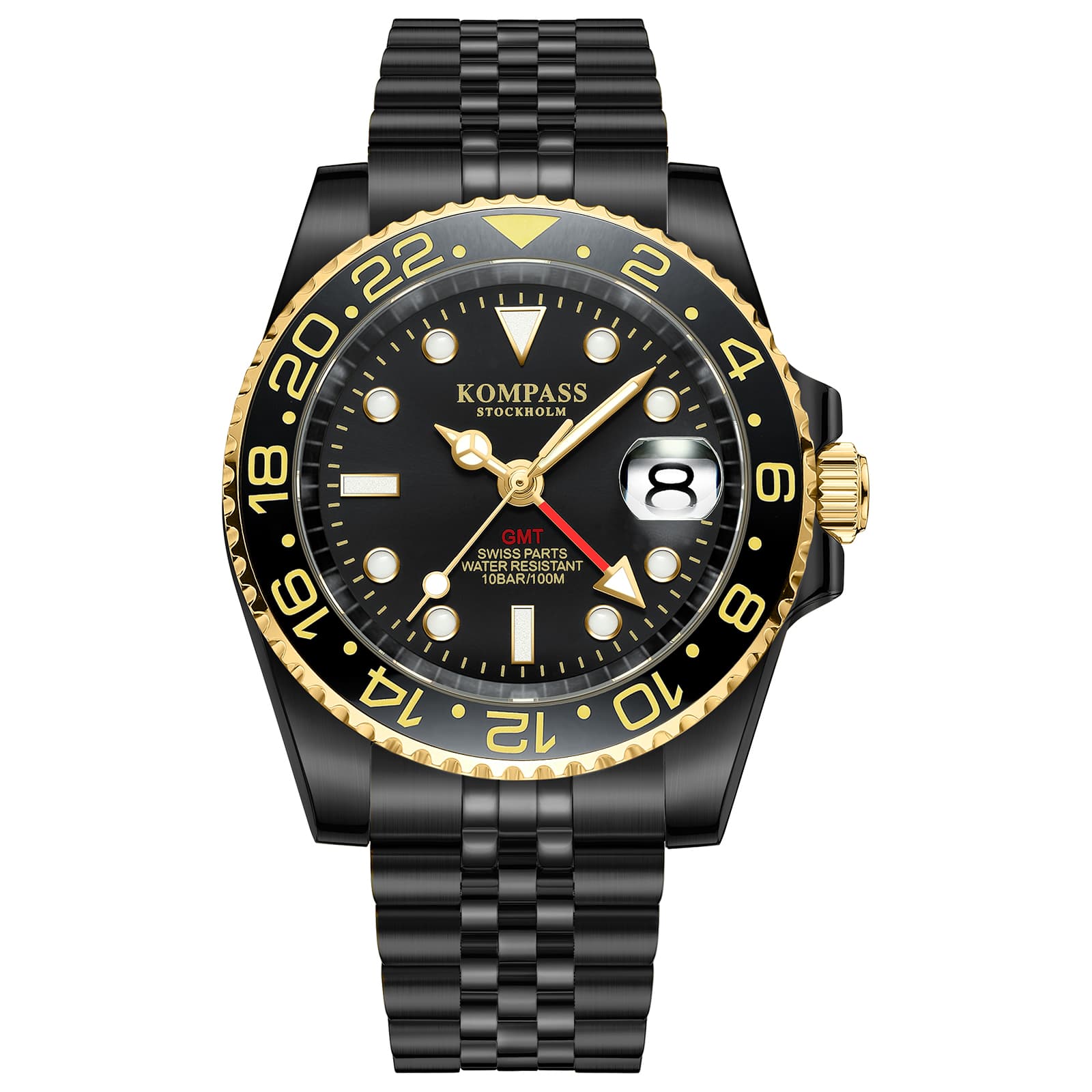 Kompass Stockholm Kompass GMT-Professional Jubilee Sapphire Steel Black Gold