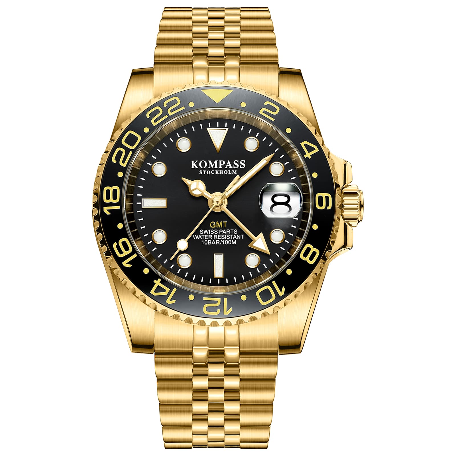 Kompass Stockholm Kompass GMT-Professional Jubilee Sapphire Steel Gold Black