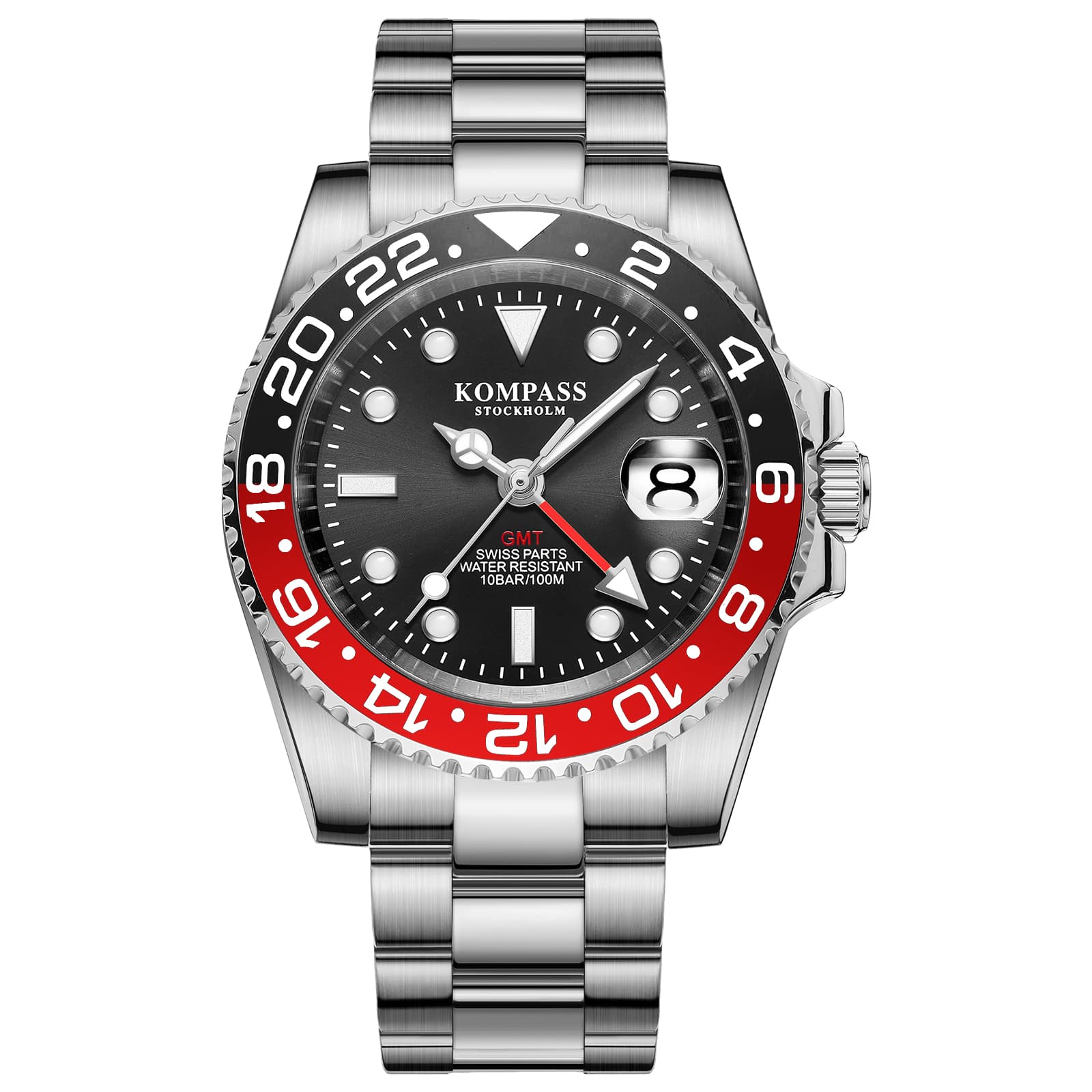 Kompass Stockholm Kompass GMT-Professional Sapphire Steel Black Red