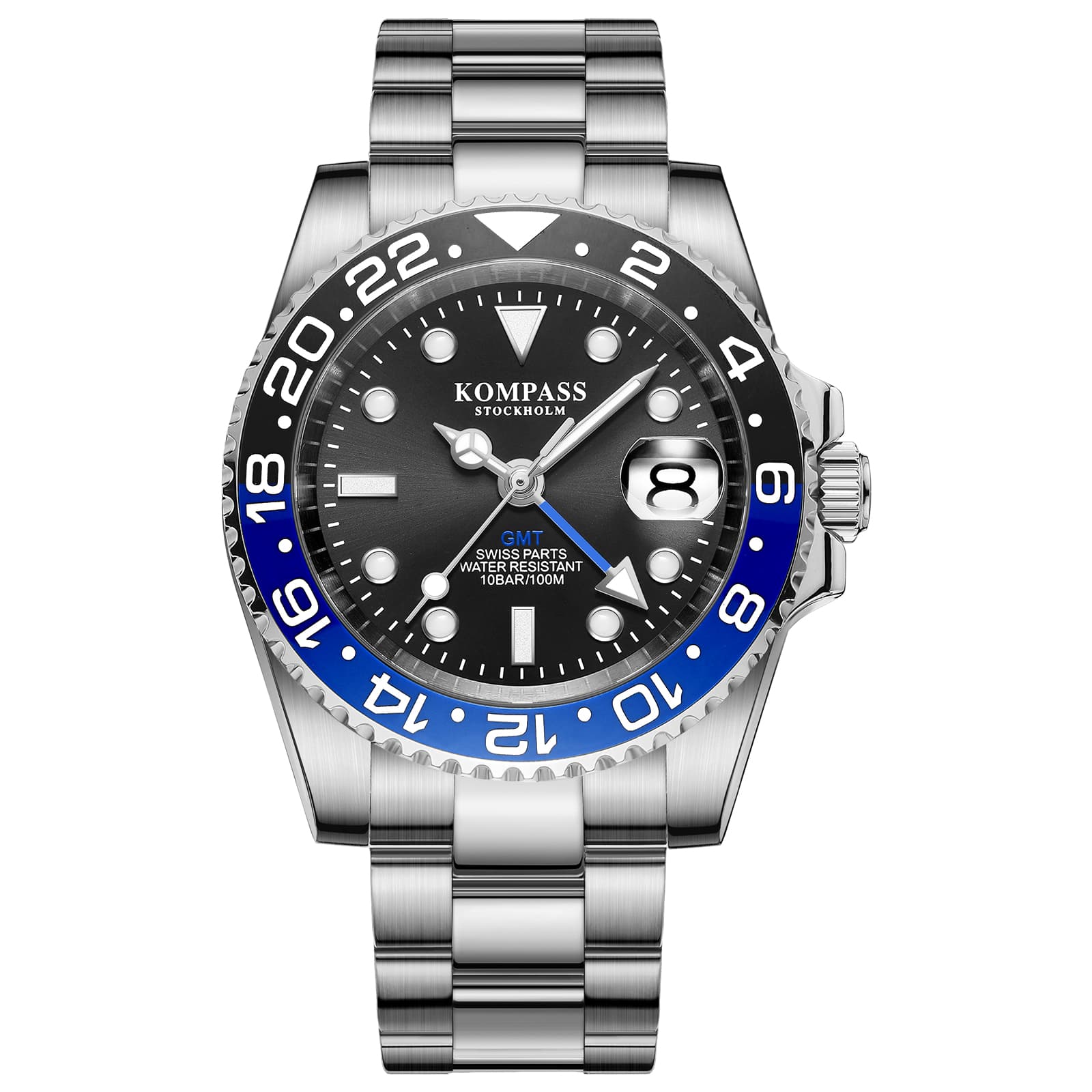 Kompass Stockholm Kompass GMT-Professional Sapphire Steel Black Blue