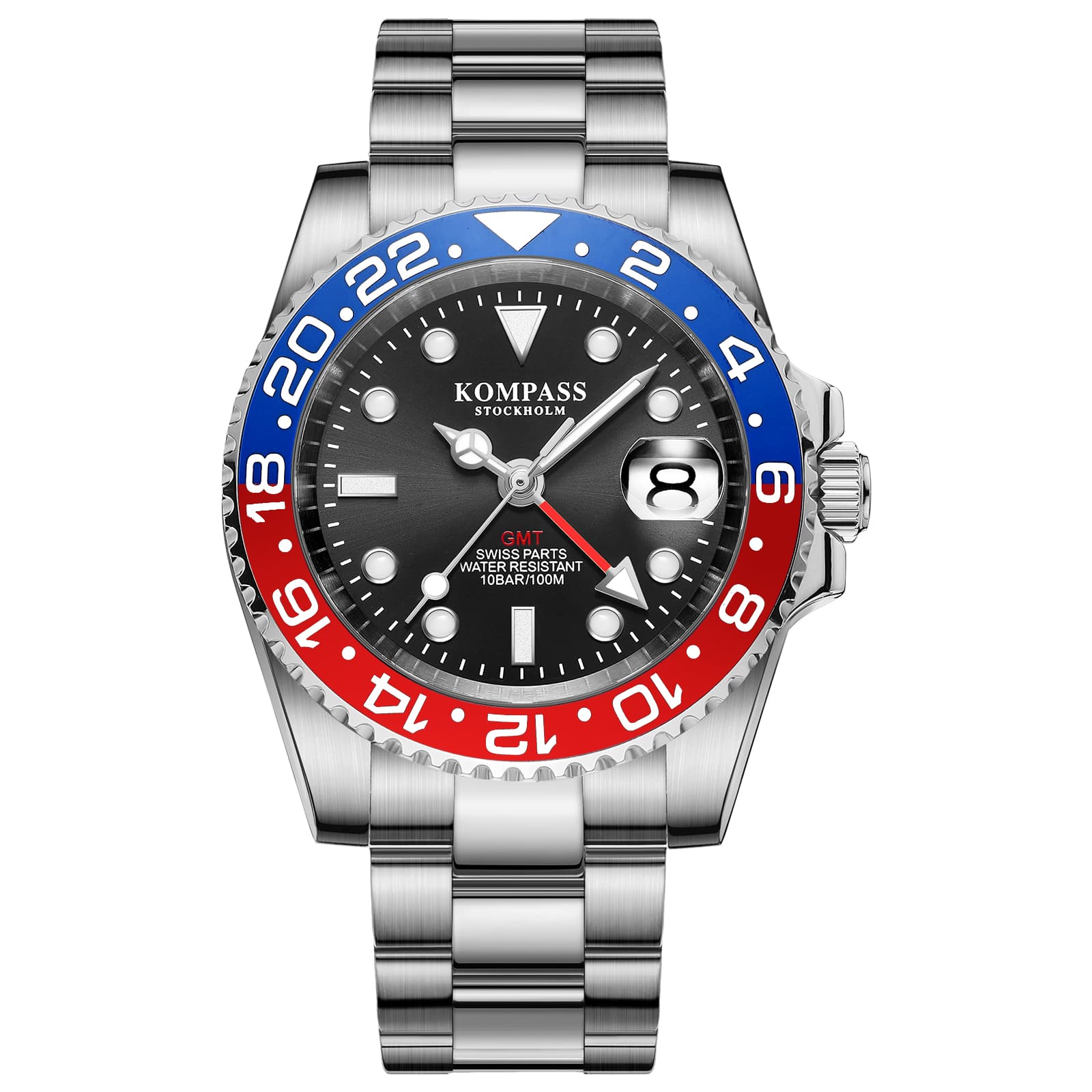 Kompass Stockholm Kompass GMT-Professional Sapphire Steel Black Blue Red