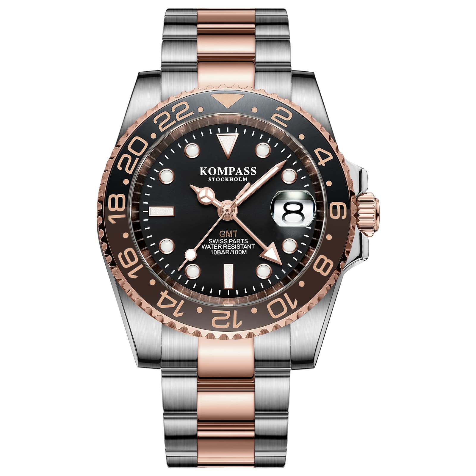 Kompass Stockholm Kompass GMT-Professional Sapphire Steel Rose Black Brown