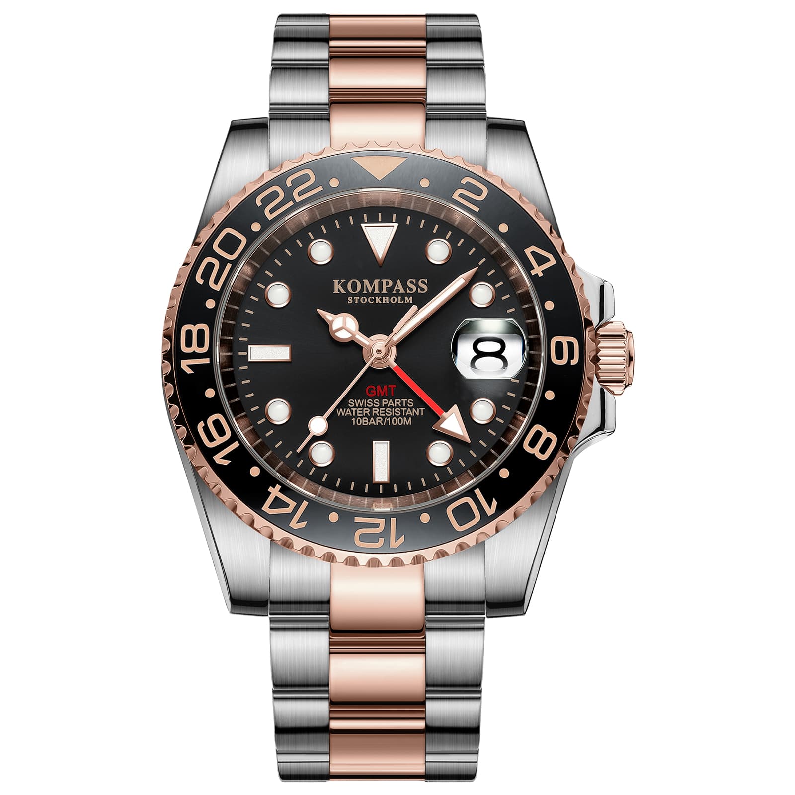 Kompass Stockholm Kompass GMT-Professional Sapphire Steel Silver Rose Black