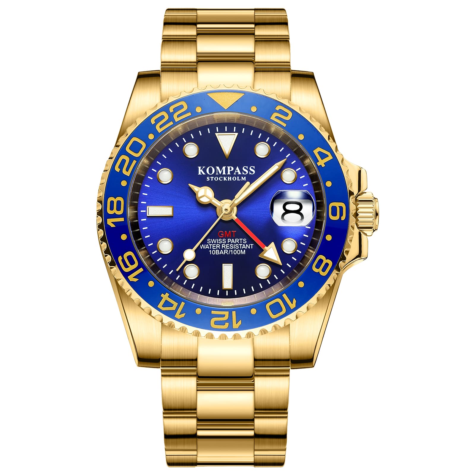 Kompass Stockholm Kompass GMT-Professional Sapphire Steel Gold Blue