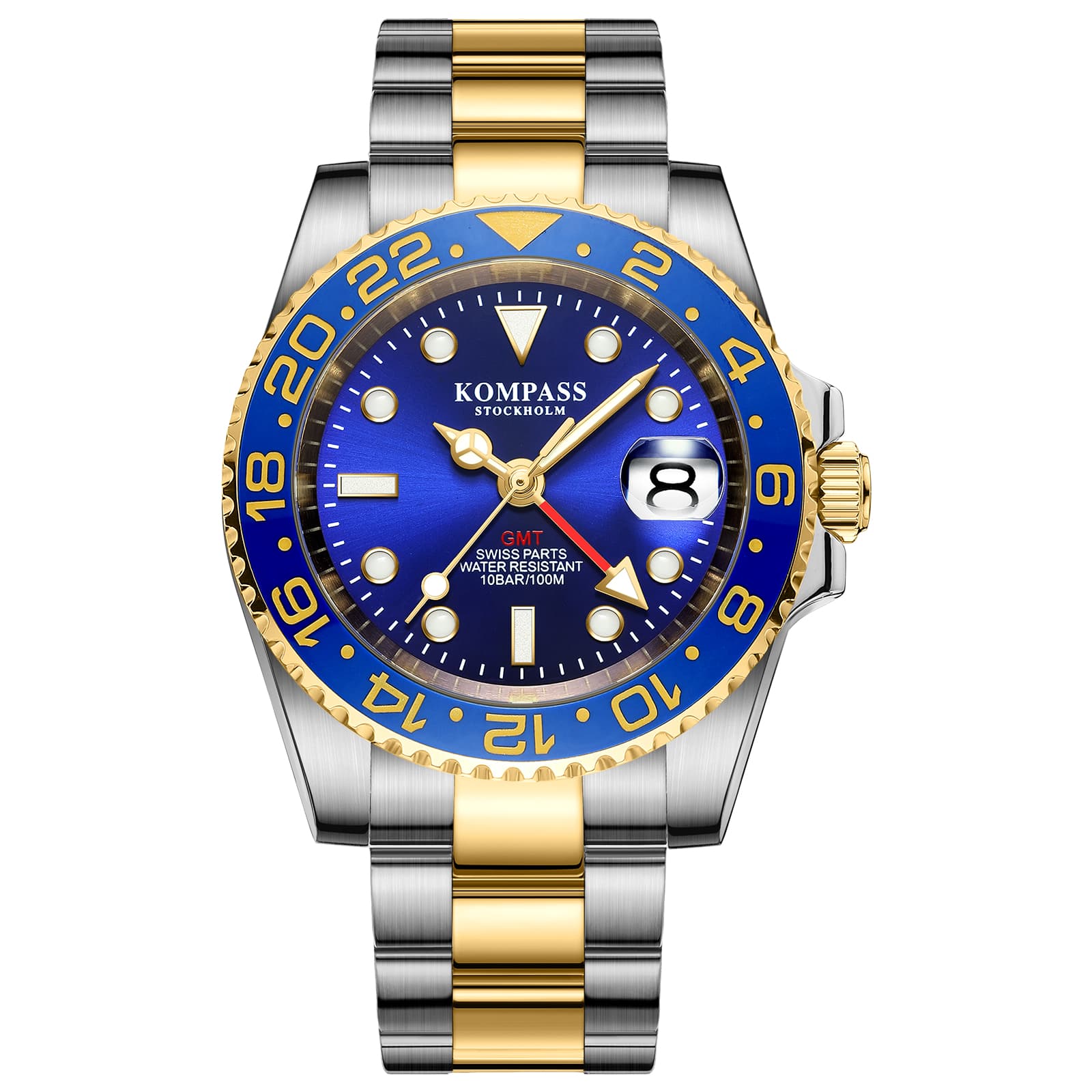 Kompass Stockholm Kompass GMT-Professional Sapphire Steel Silver Gold Blue