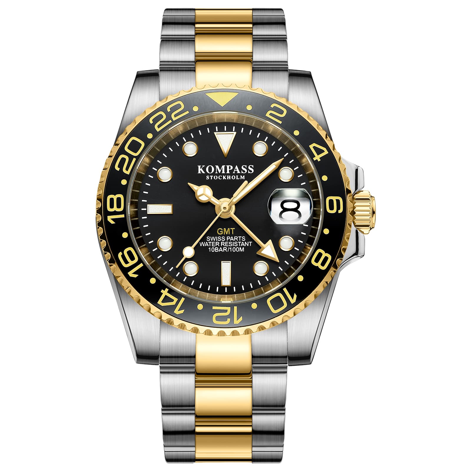 Kompass Stockholm Kompass GMT-Professional Sapphire Steel Silver Black Gold