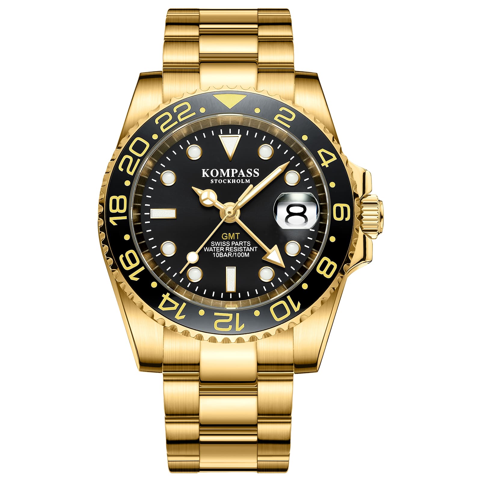 Kompass Stockholm Kompass GMT-Professional Sapphire Steel Gold Black