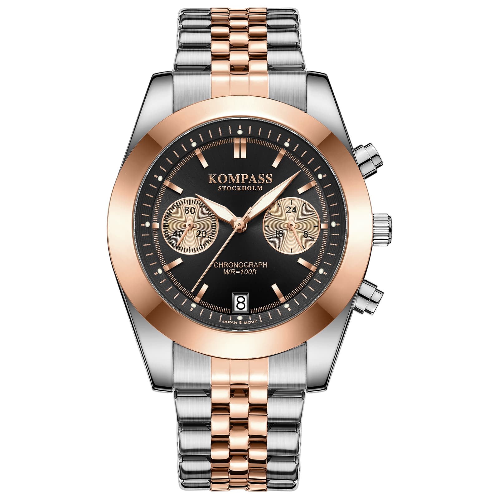Kompass Stockholm Kompass Navigator Chrono Silver Rose Gold Black