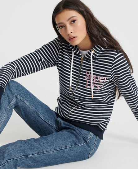 Superdry Superdry Serif-hettegenser i ensidig frotté med glidelås og broderi