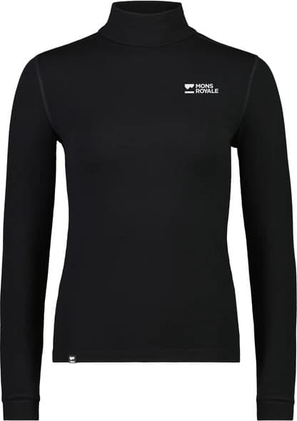 Mons Royale Women's Cascade Merino Base Layer Mock Neck Long Sleeve Black