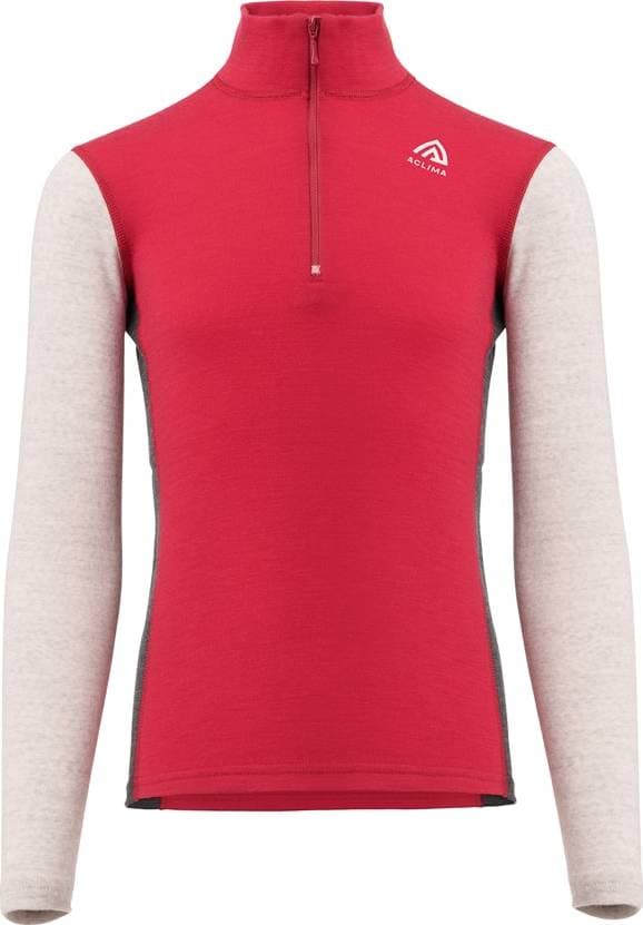 aclima Aclima WarmWool Mock Neck Junior Jester Red/Beige Melange/Marengo