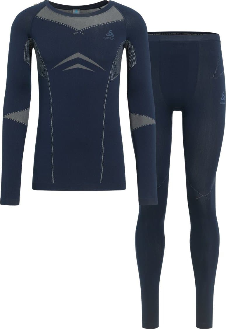 Odlo Odlo Men's Set Long Fundamentals Performance Warm Dark Sapphire - Silver Cloud