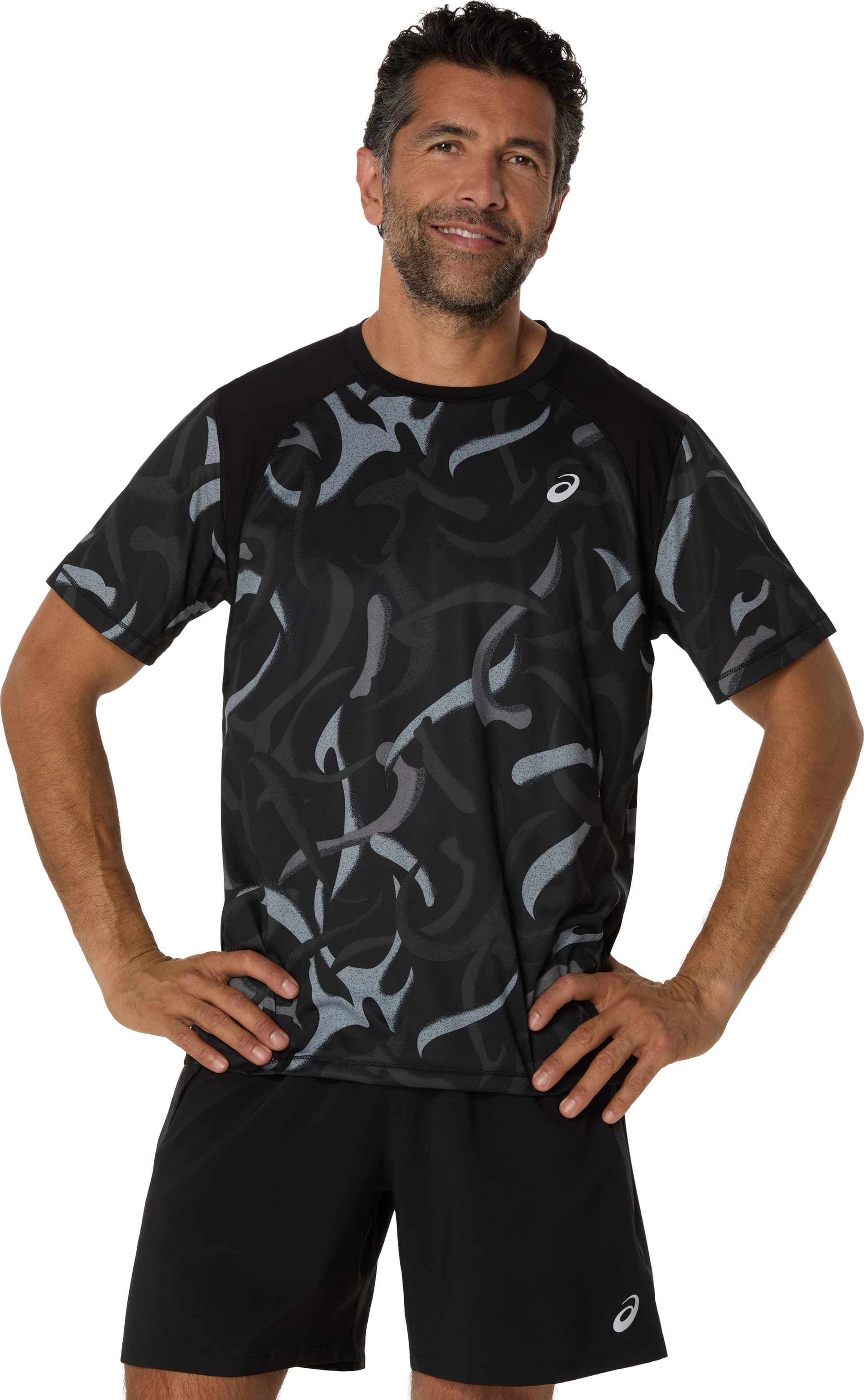 Asics Asics Men's Road All Over Print Ss Top Performance Black