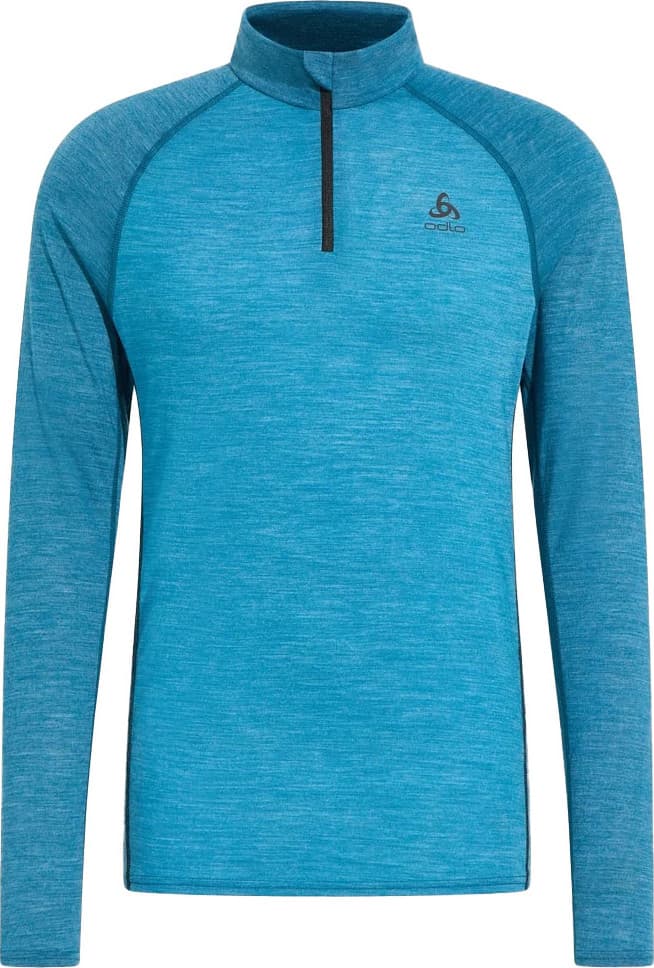 Odlo Odlo Men's Tn Long Sleeve Halfzip Natural  Provincial Blue - Dark Grey Melange