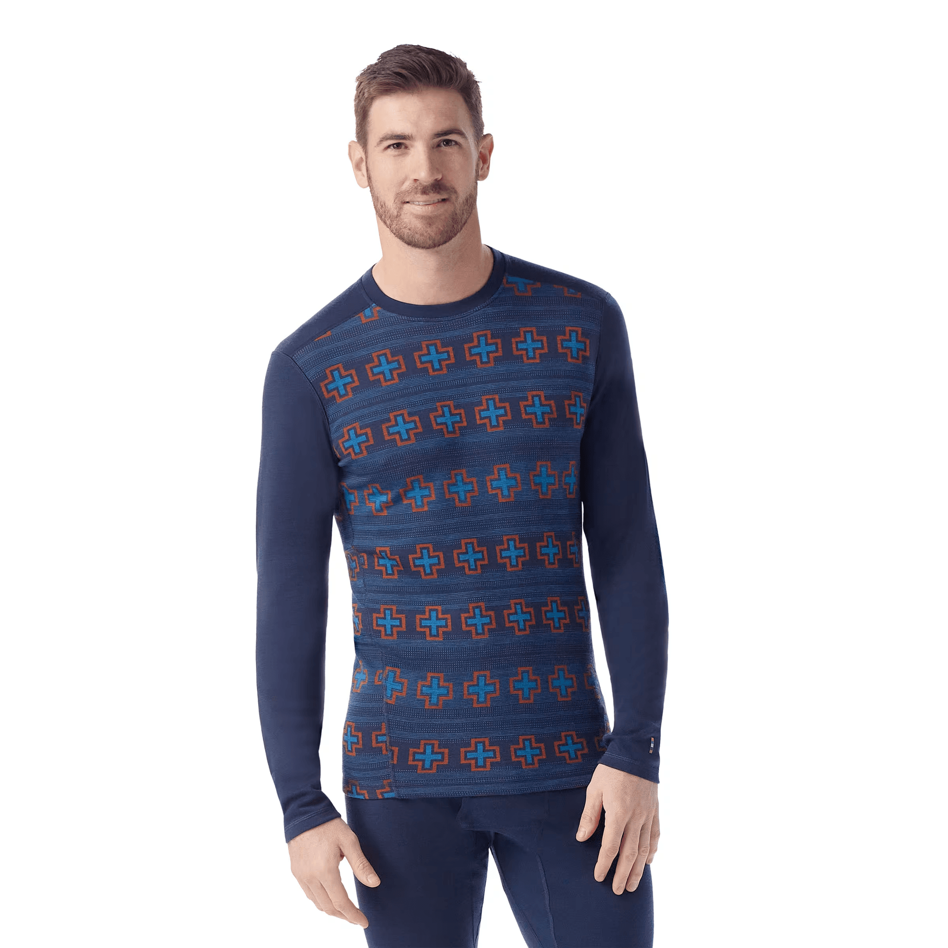 SmartWool Smartwool Men's Classic Thermal Merino Base Layer Crew Boxed Deep Navy Paths Crossed