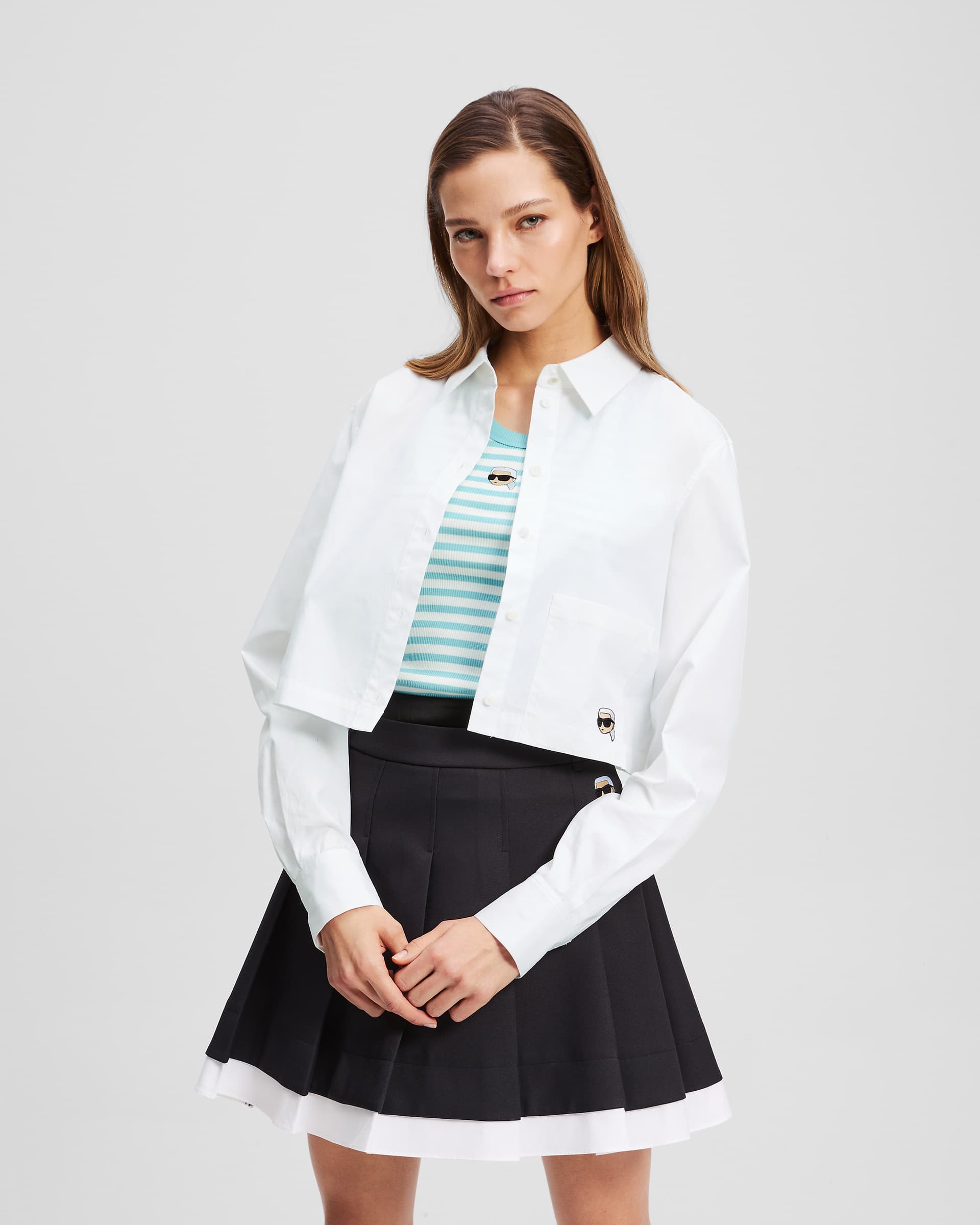 Karl Lagerfeld Camisa cropped Karl Lagerfeld Ikon Oxford Branco